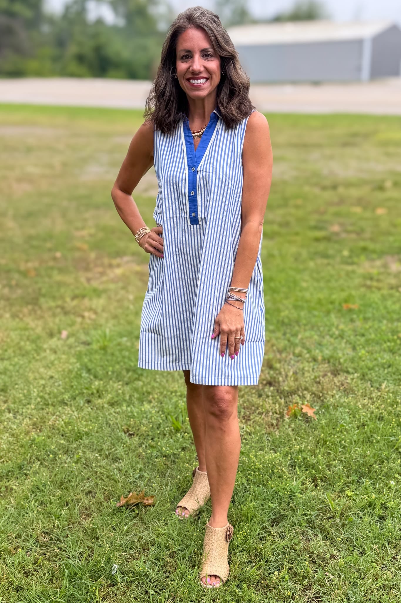 Blue Striped Seersucker Dress