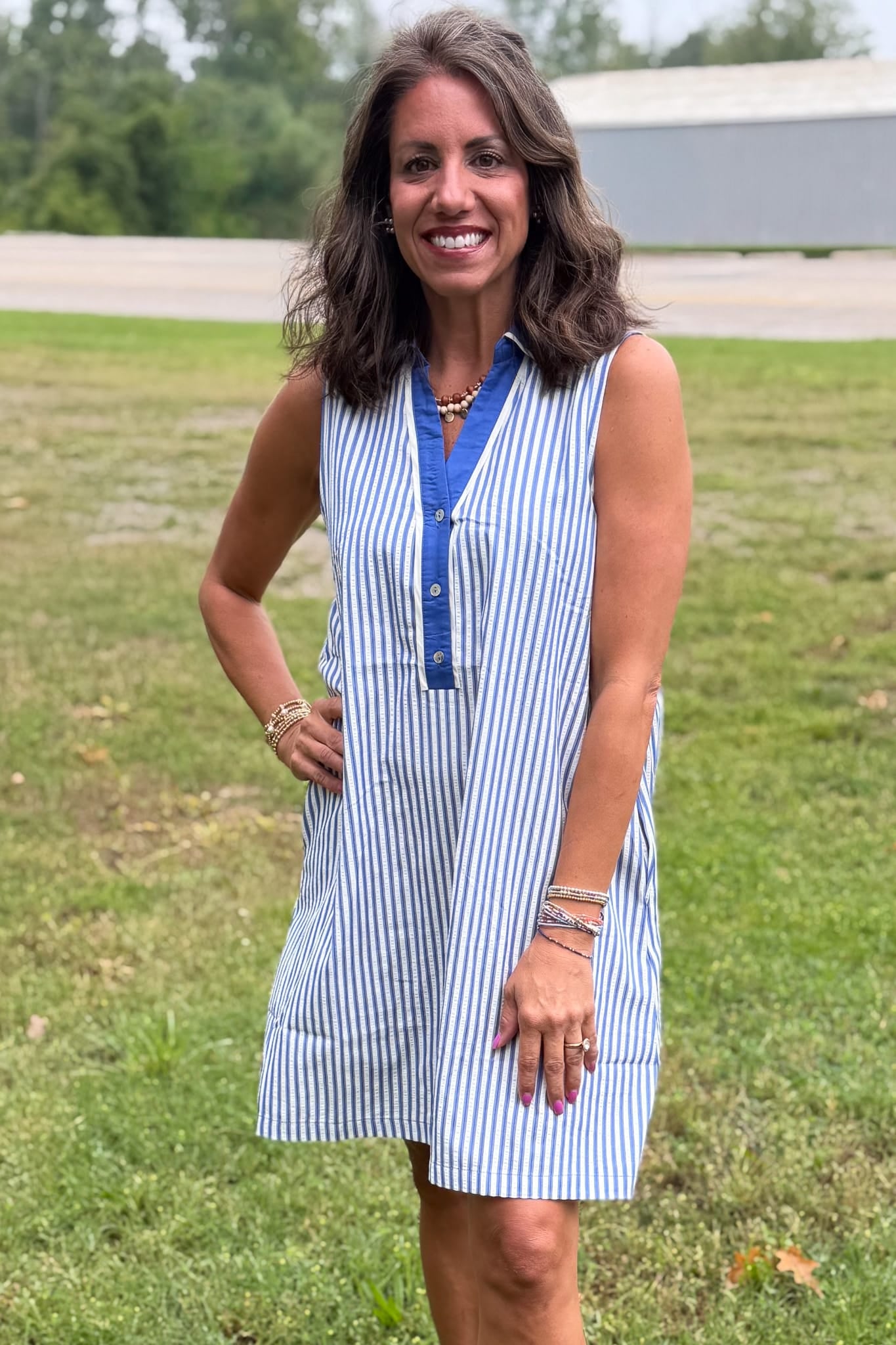 Blue Striped Seersucker Dress