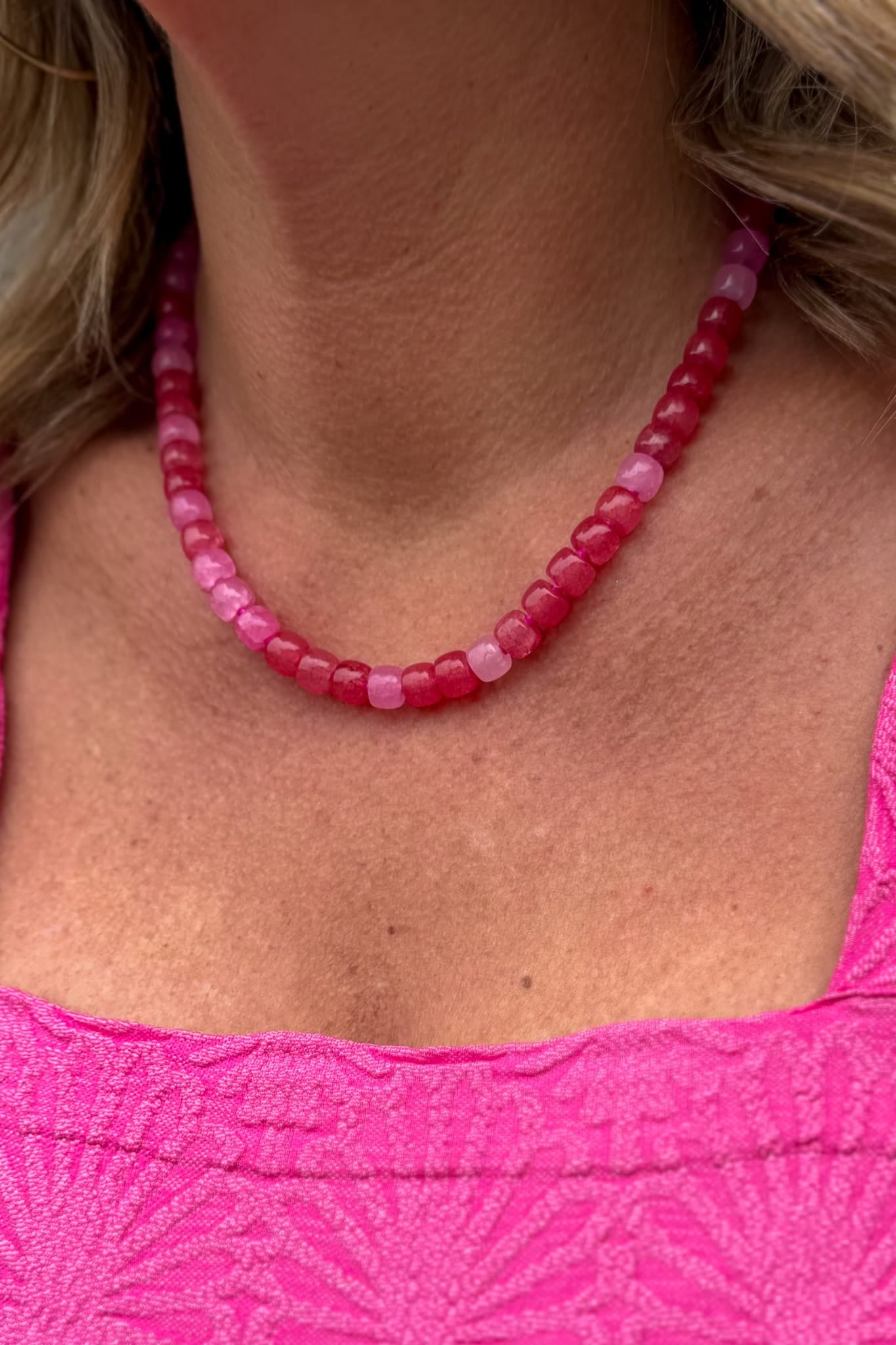 Pink Multi Marble Beaded Necklace