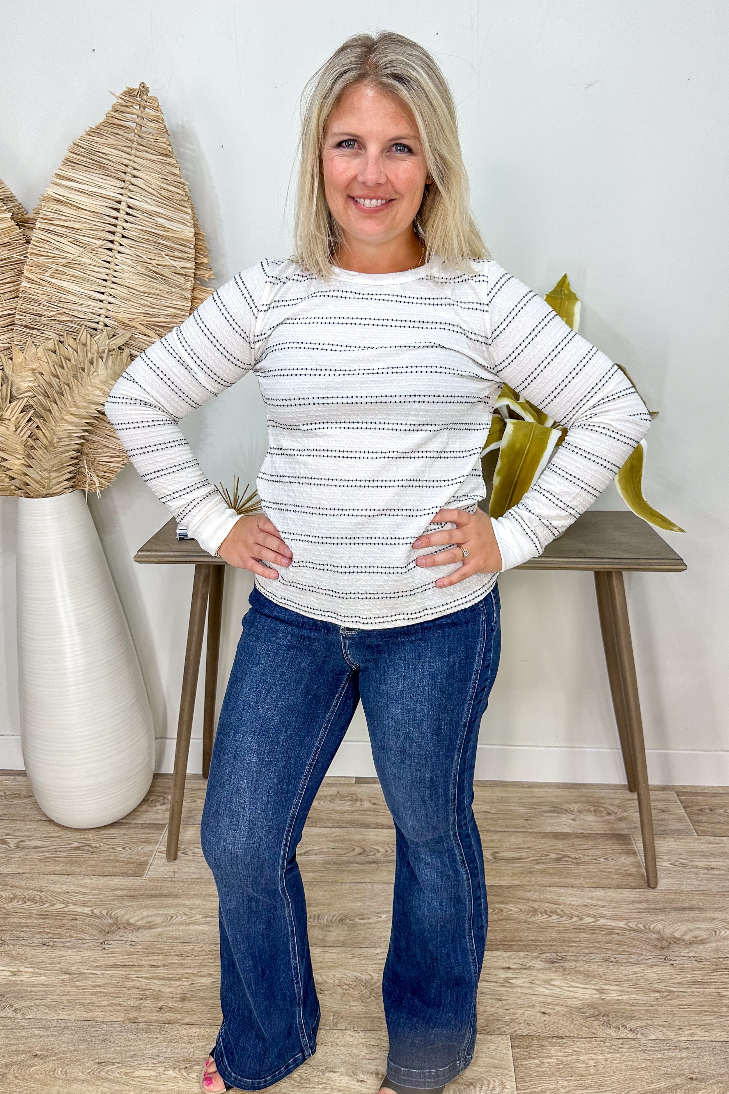 Ivory & Black Seersucker Stripe Top