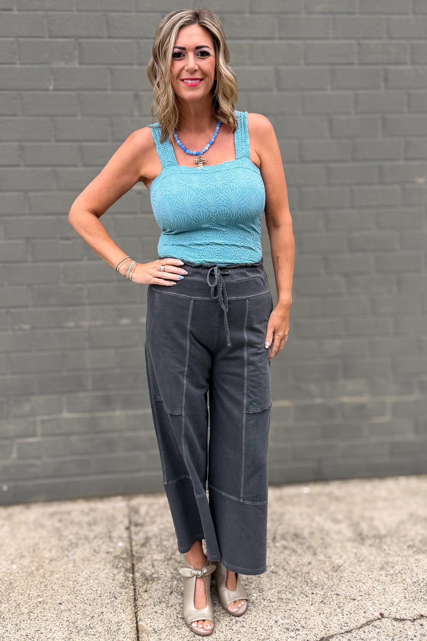 Dusty Teal Lace Textured Square Top