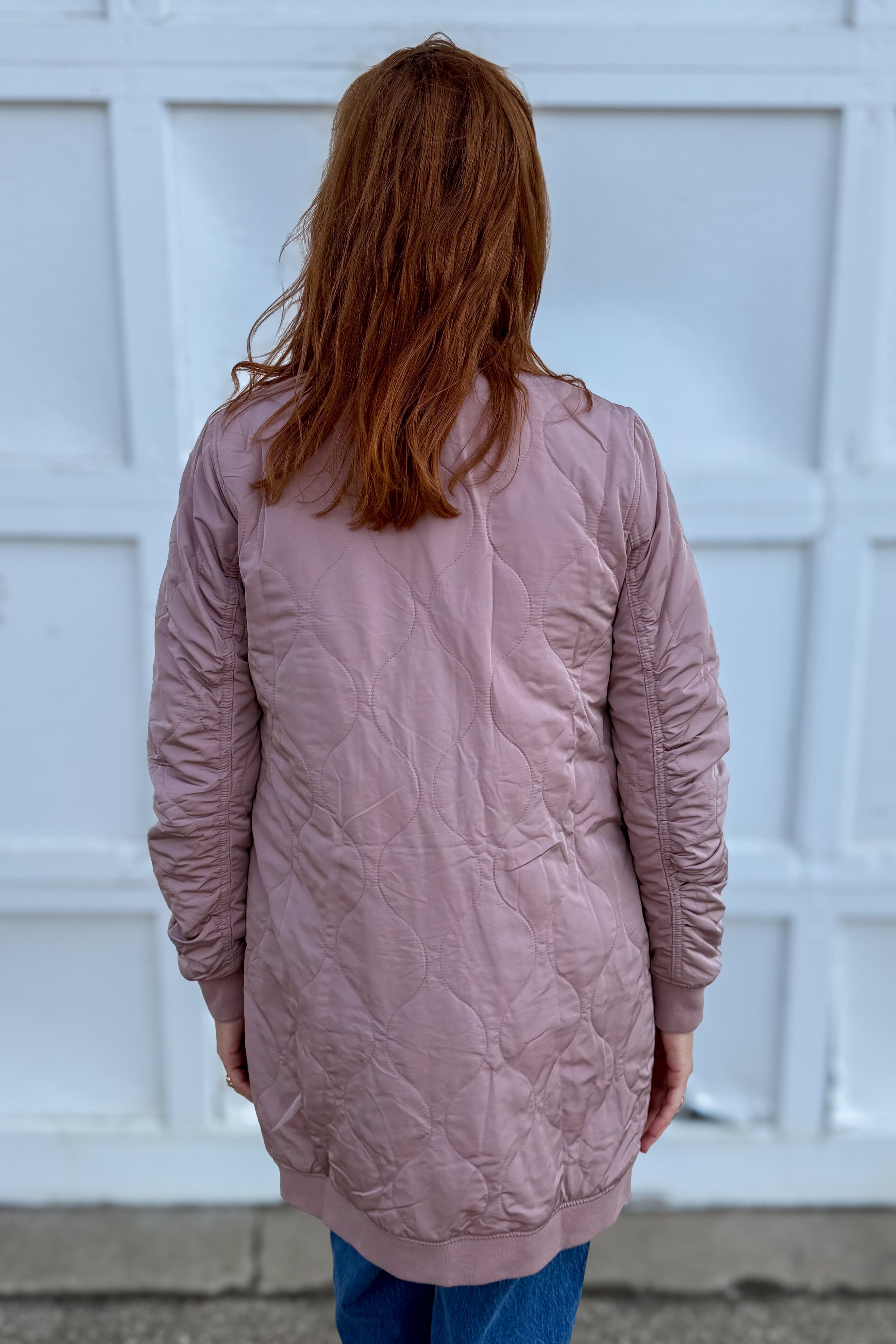 Rose Quilted Long Bomber Jacket