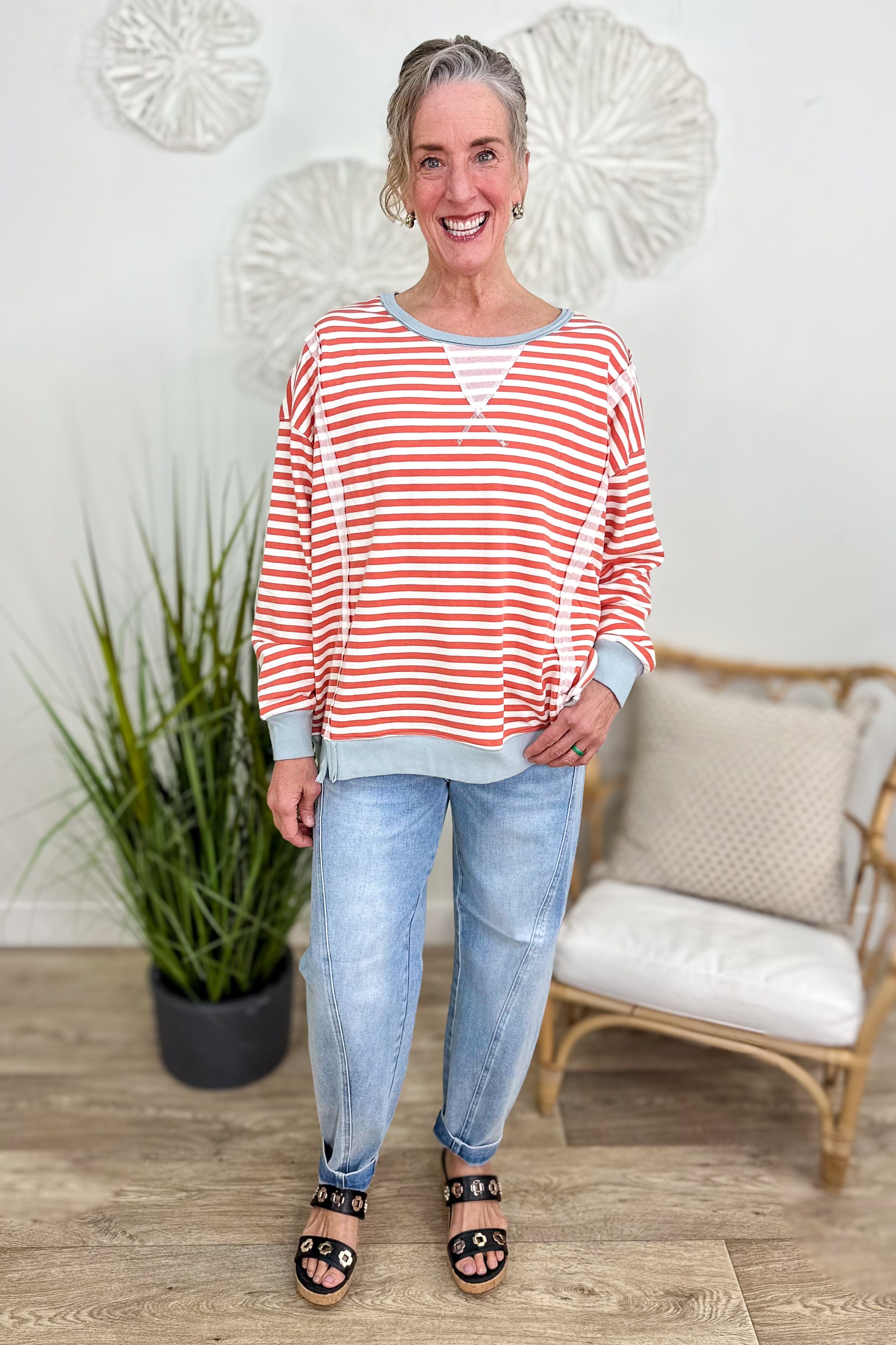 High Waist Side Panel Barrel Leg Denim styled