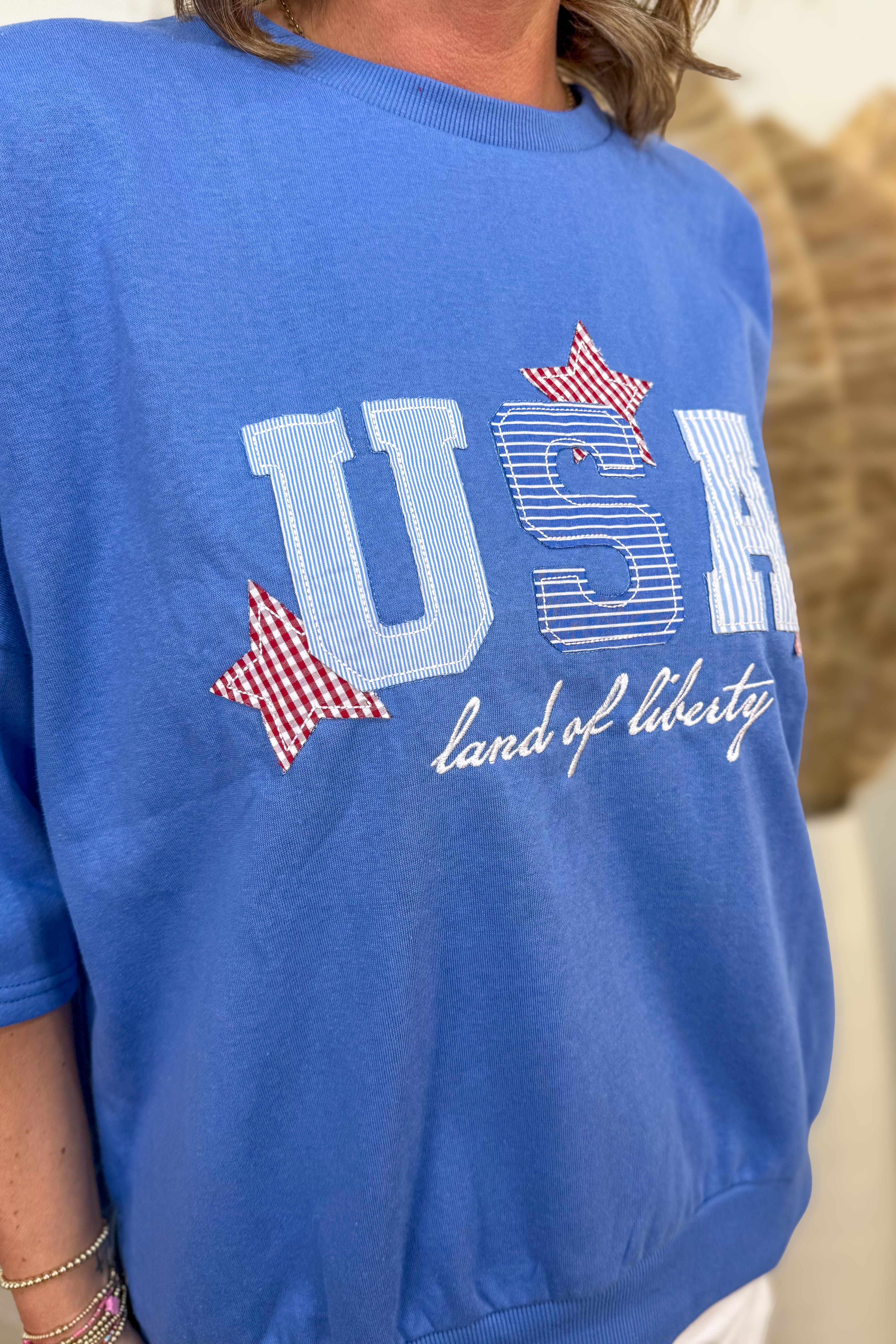 USA Patchwork Oversized Boxy Sweatshirt Tee - Detail