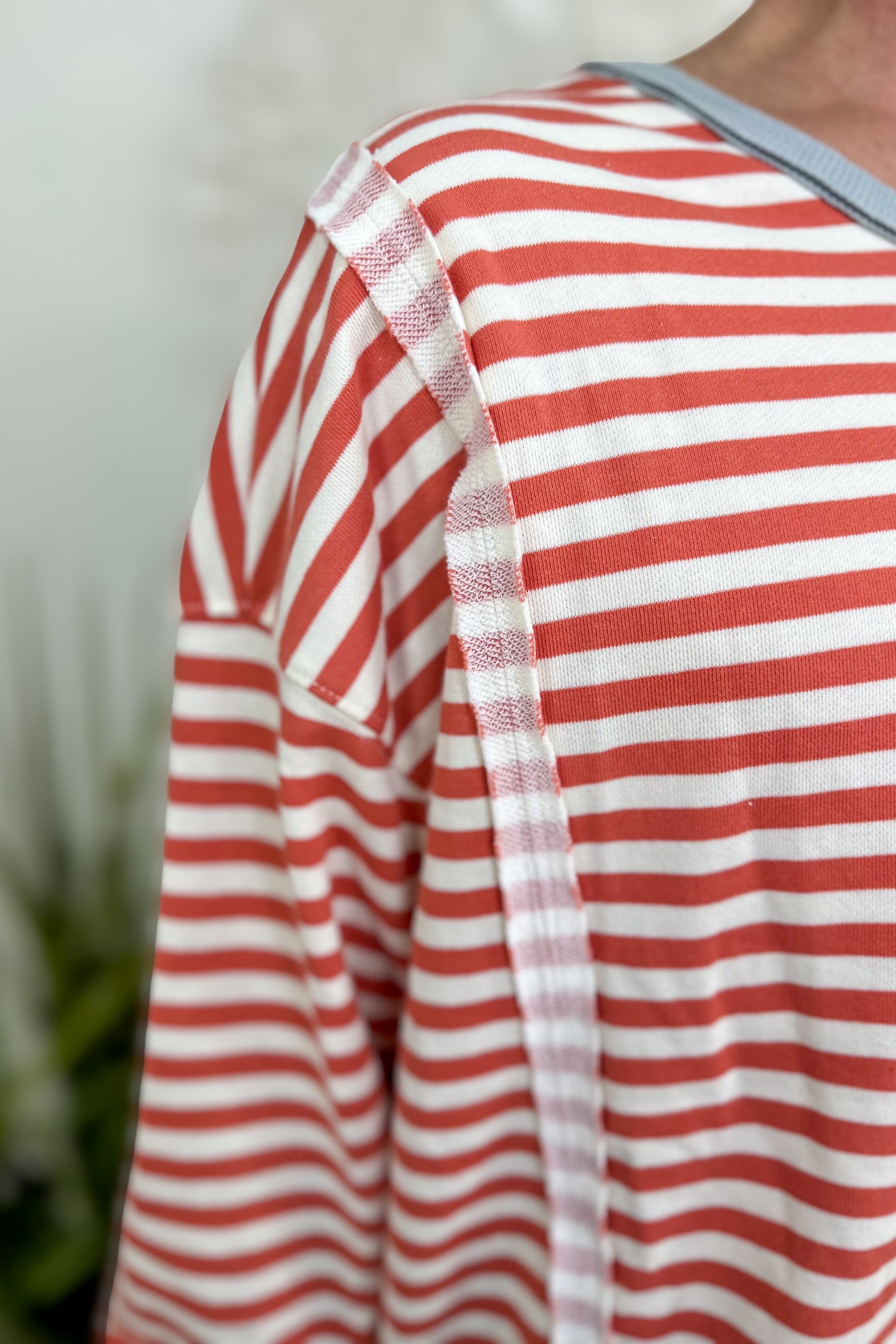 Dusty Brick Striped Terry Pullover detailed