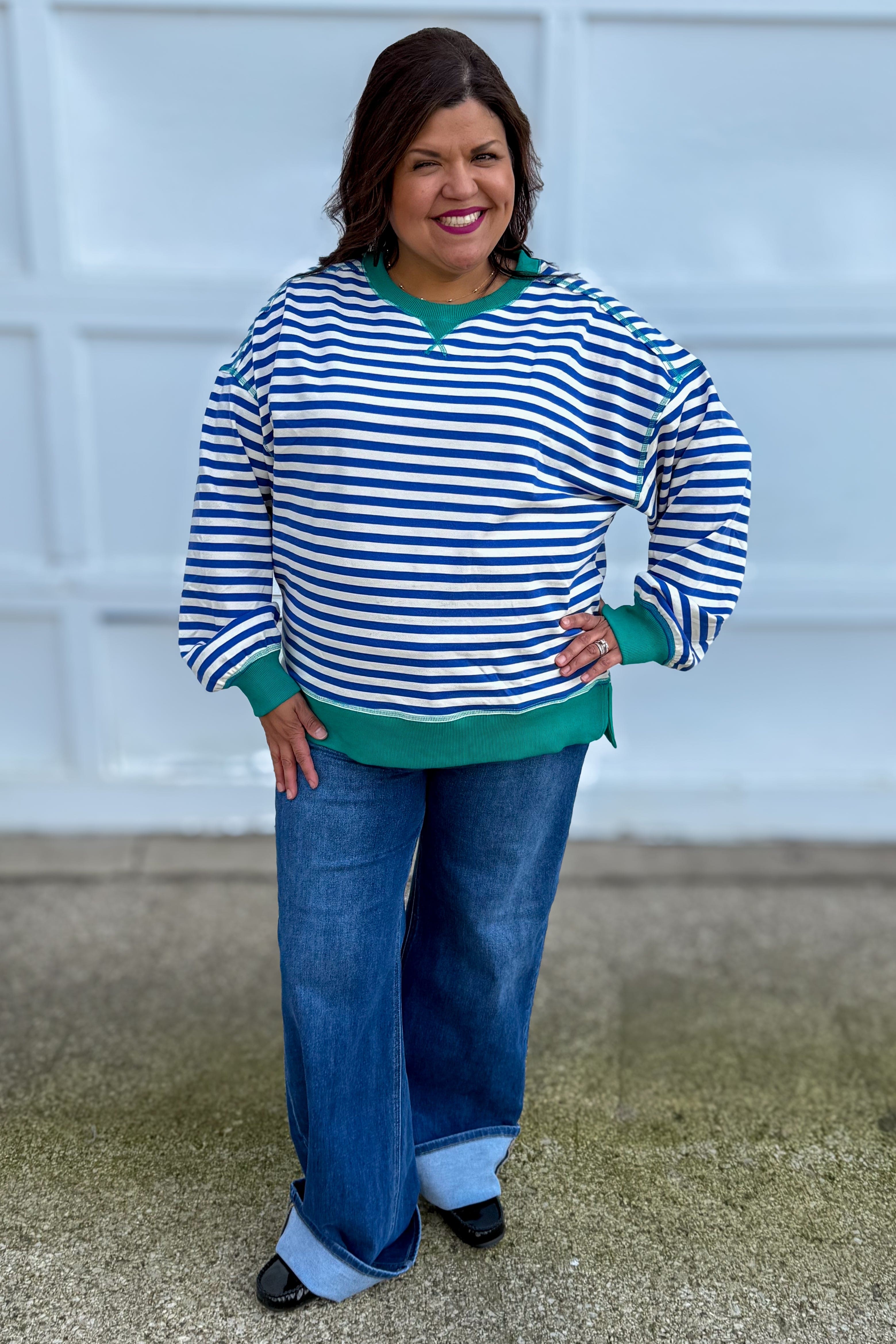 Teal & Royal Stripe Pullover Styled