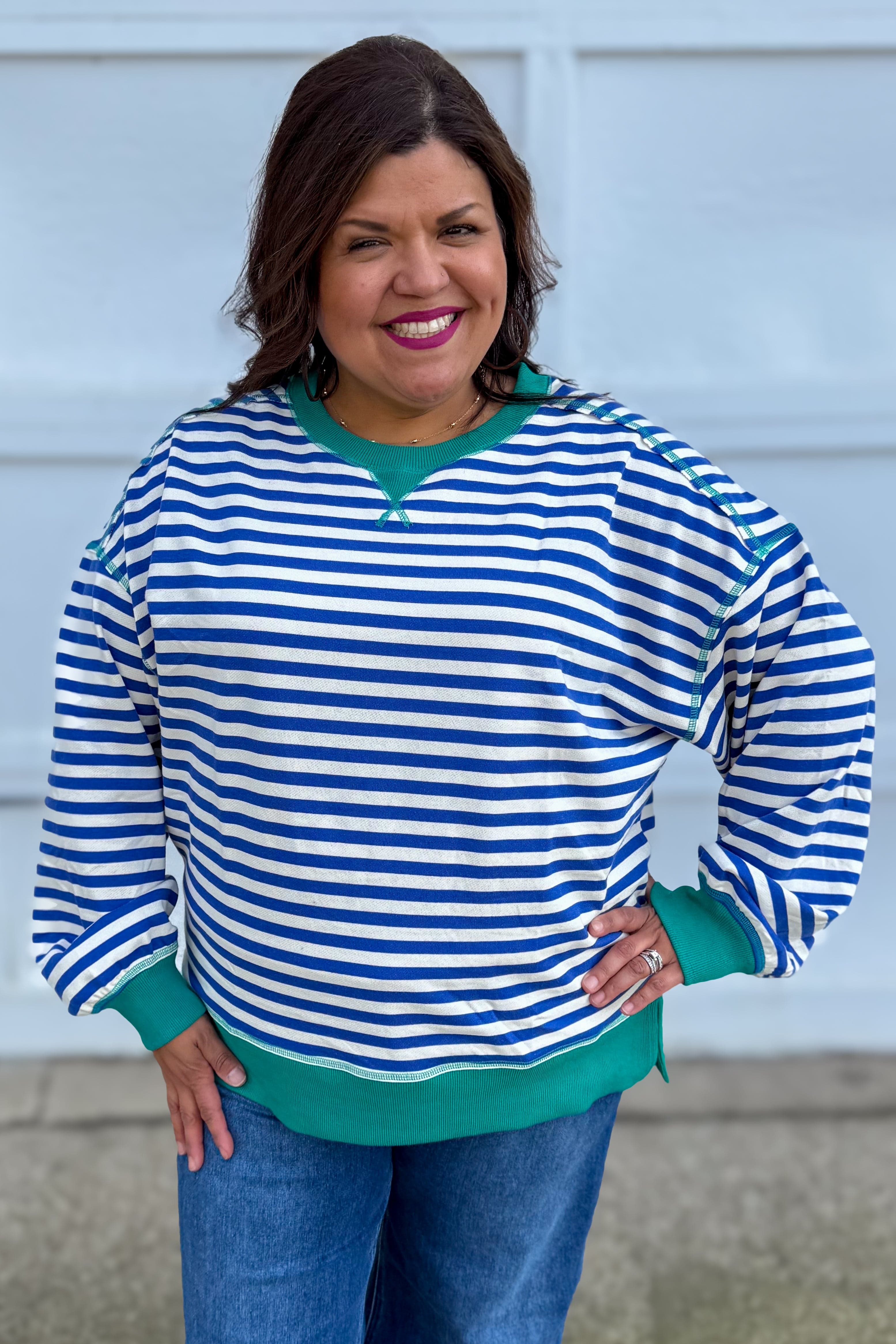 Teal & Royal Stripe Pullover