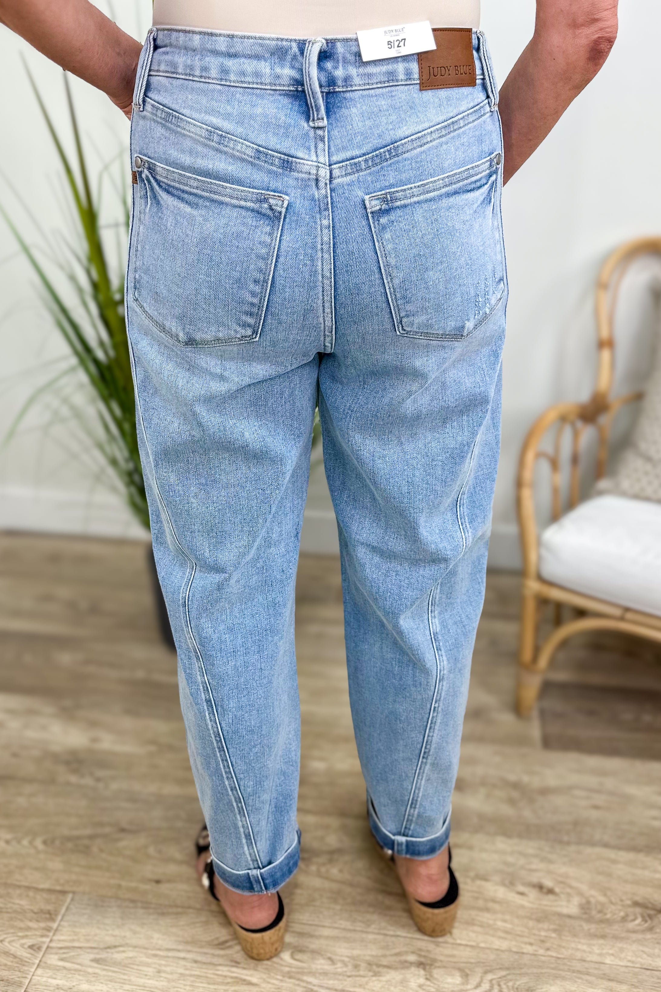 High Waist Side Panel Barrel Leg Denim back