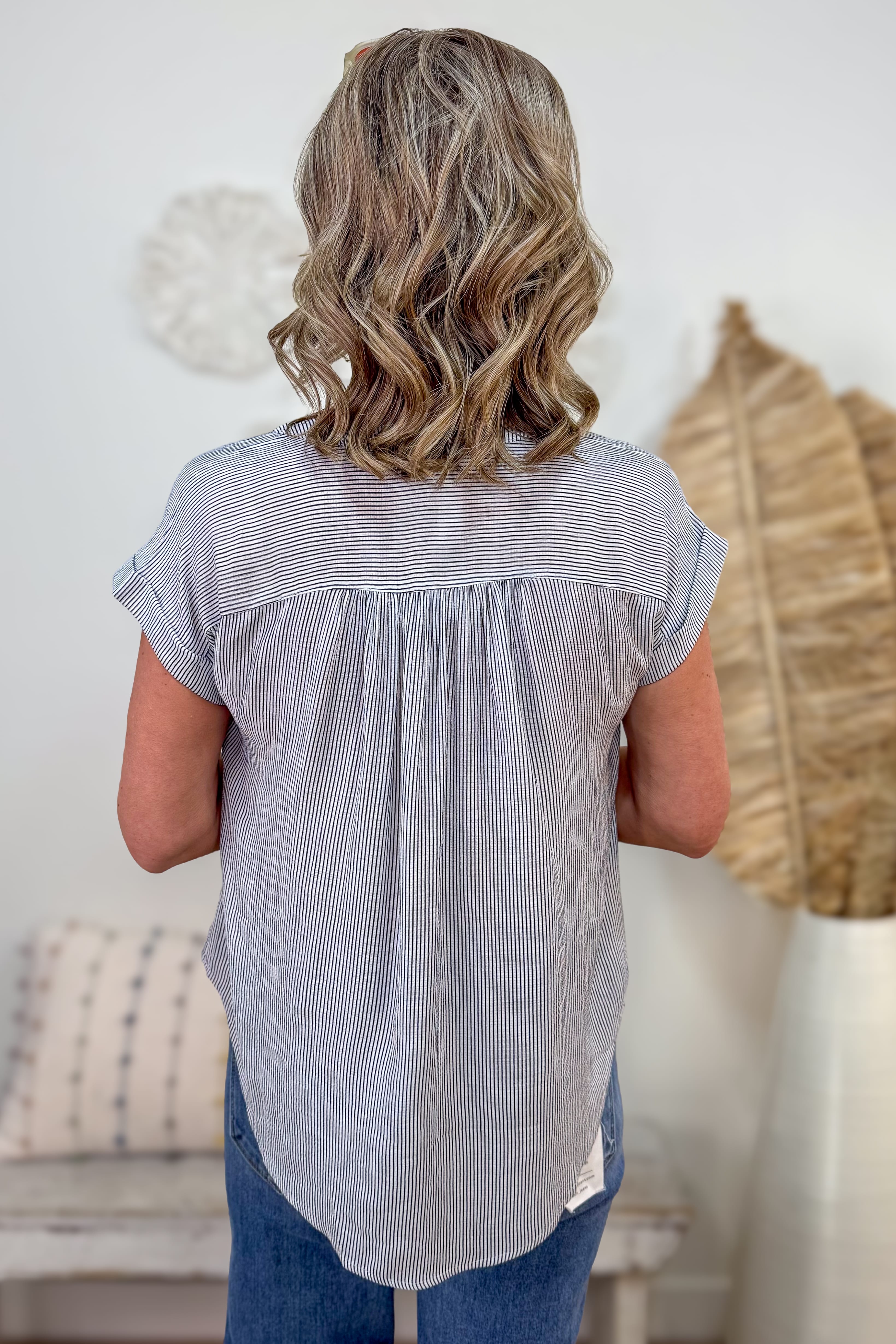 Navy Pinstripe Button Shirt - back