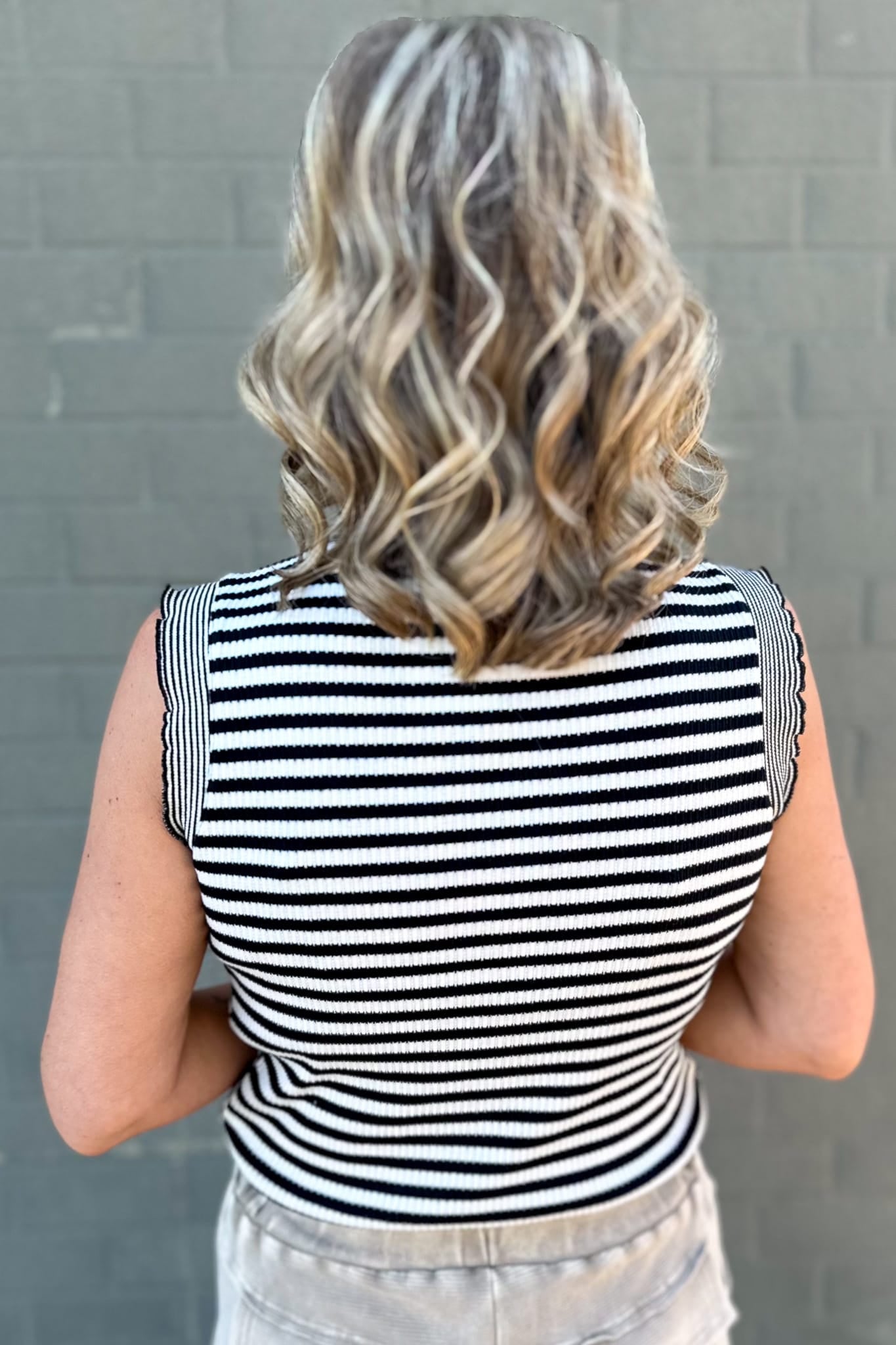 Black Stripe Sleeveless Top Back