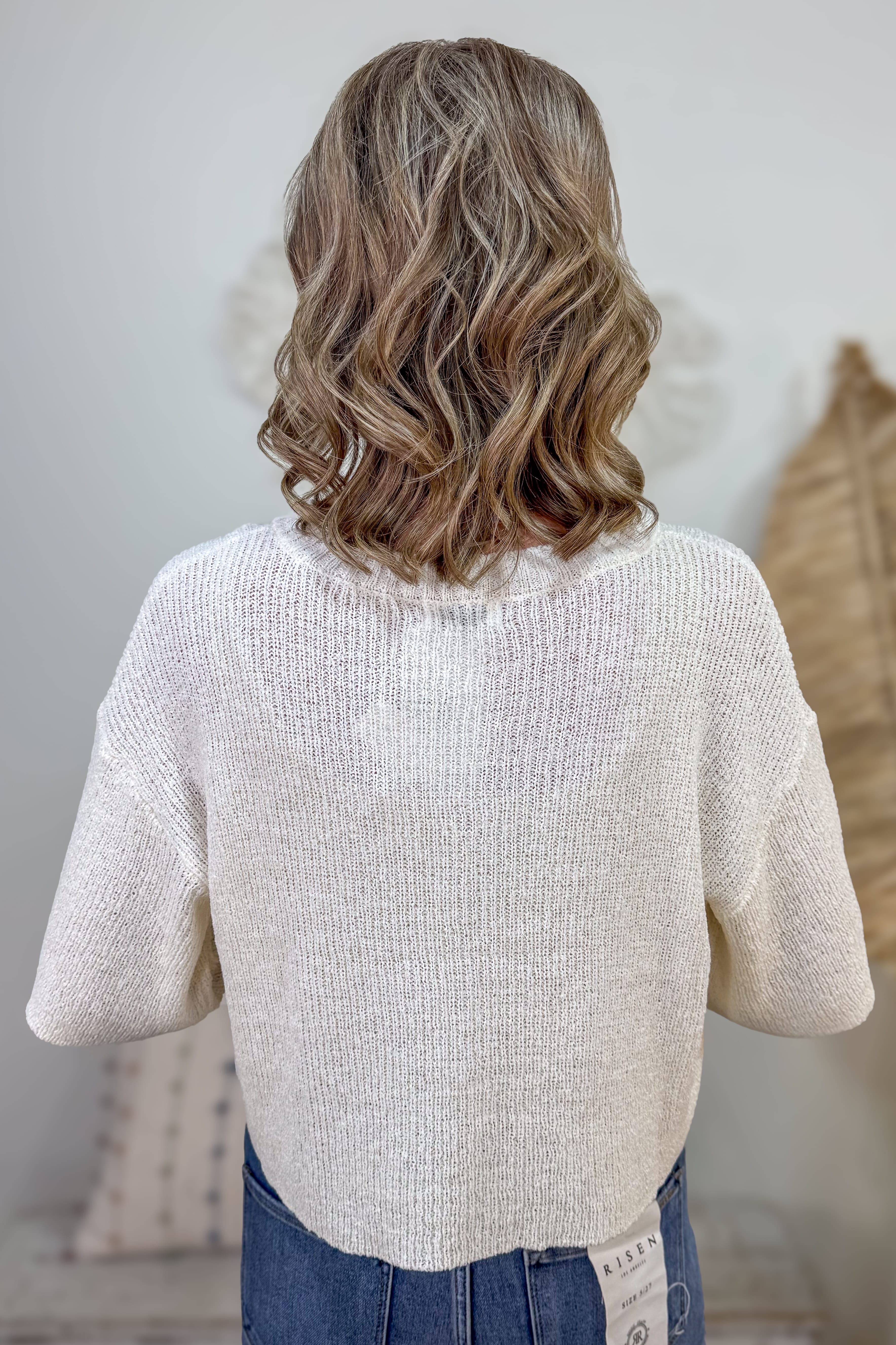 Ivory Boxy Short Sleeve Knit Cardigan back