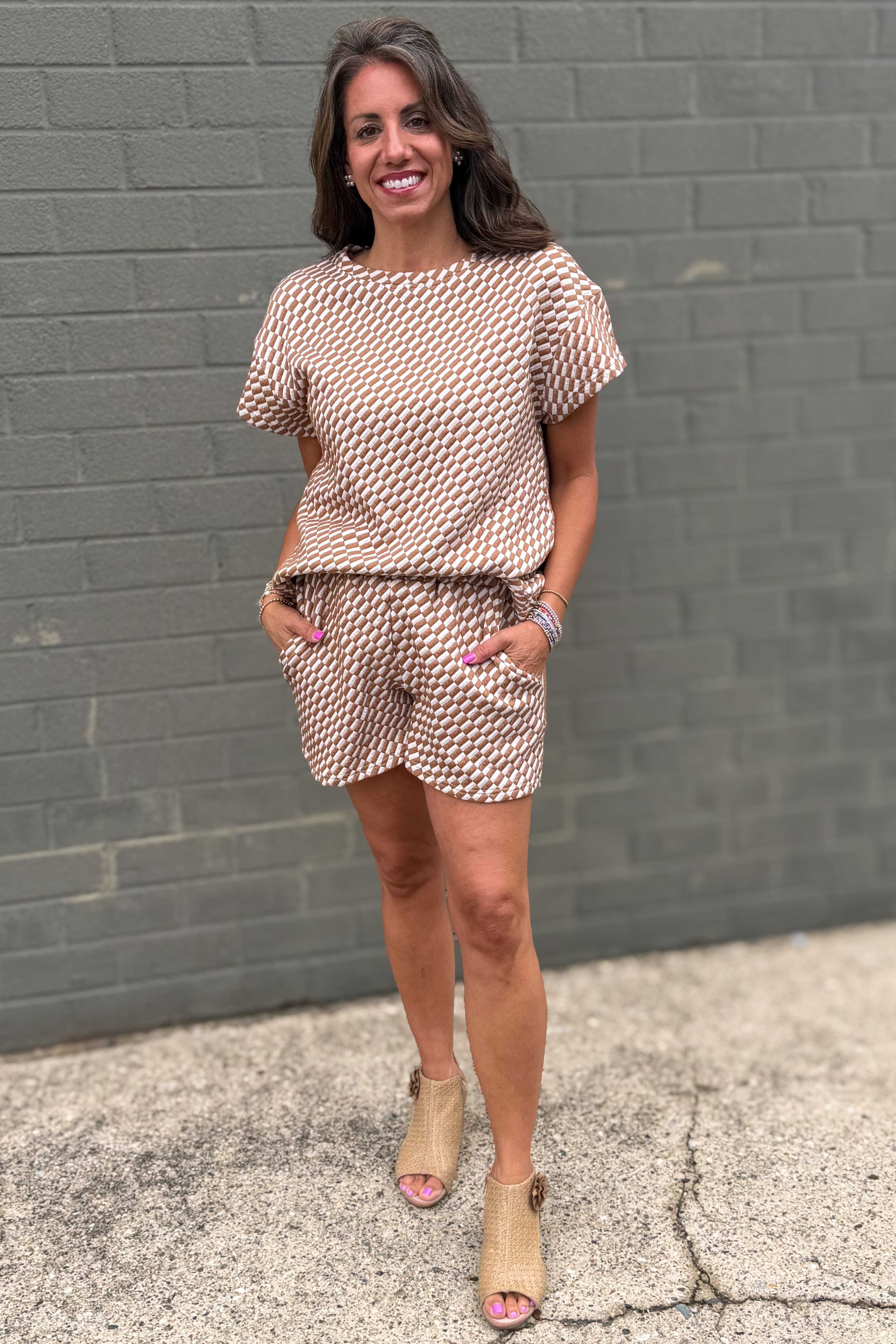 Tan Geo Textured Short Set