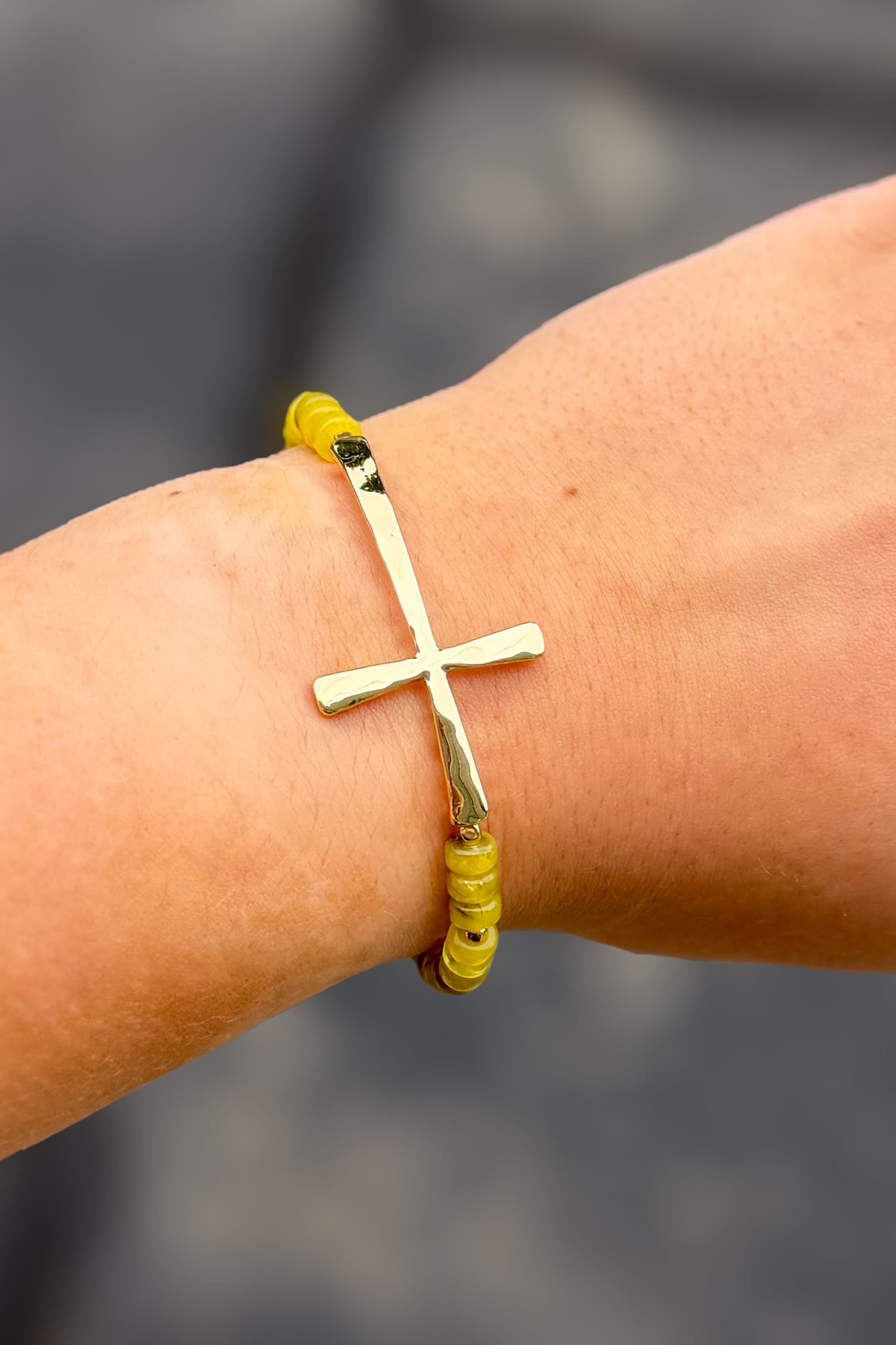 Olive Marble Cross Beaded Bracelet