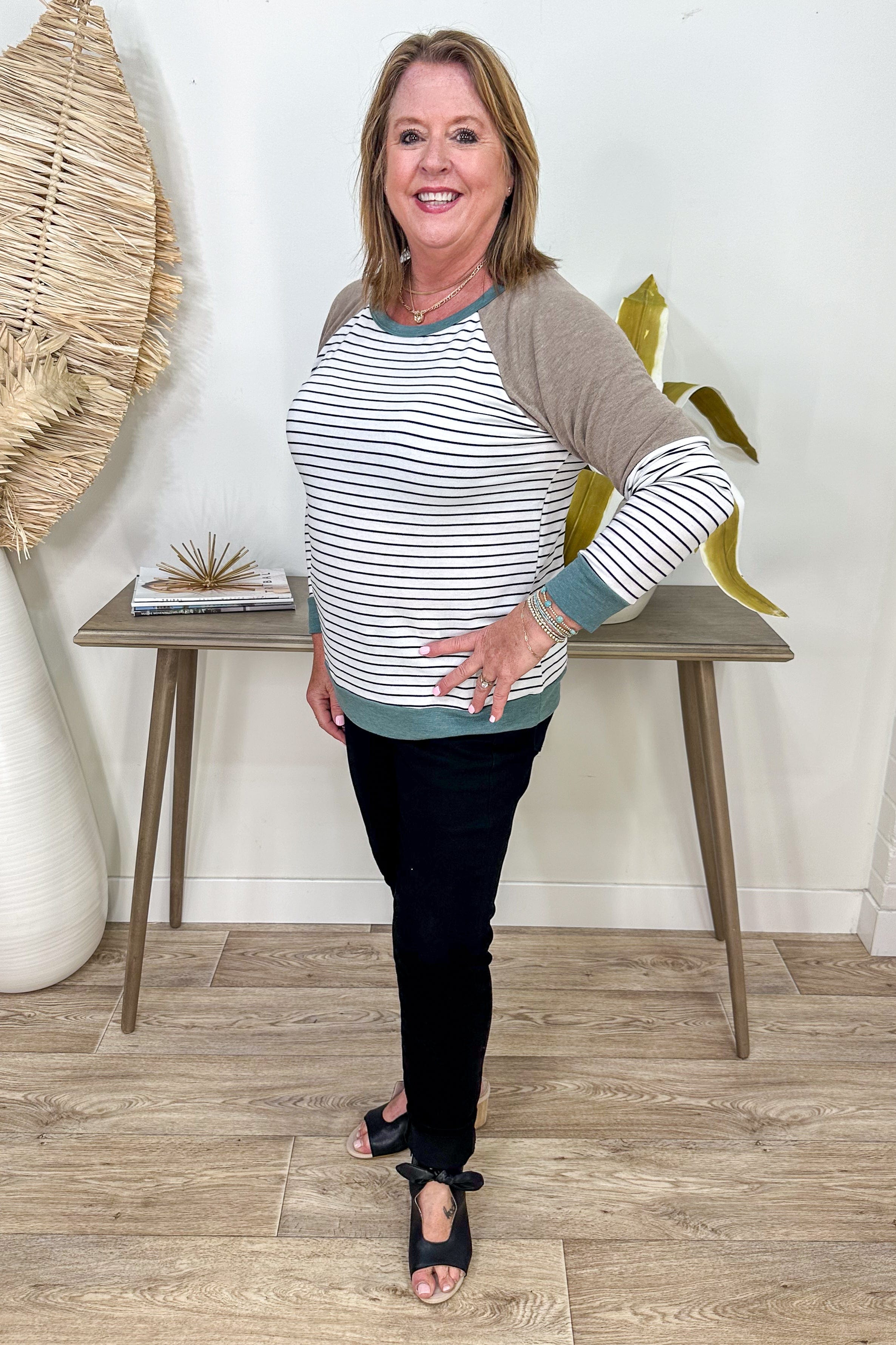 Ivory & Mocha Color Blocked Striped Terry Top back