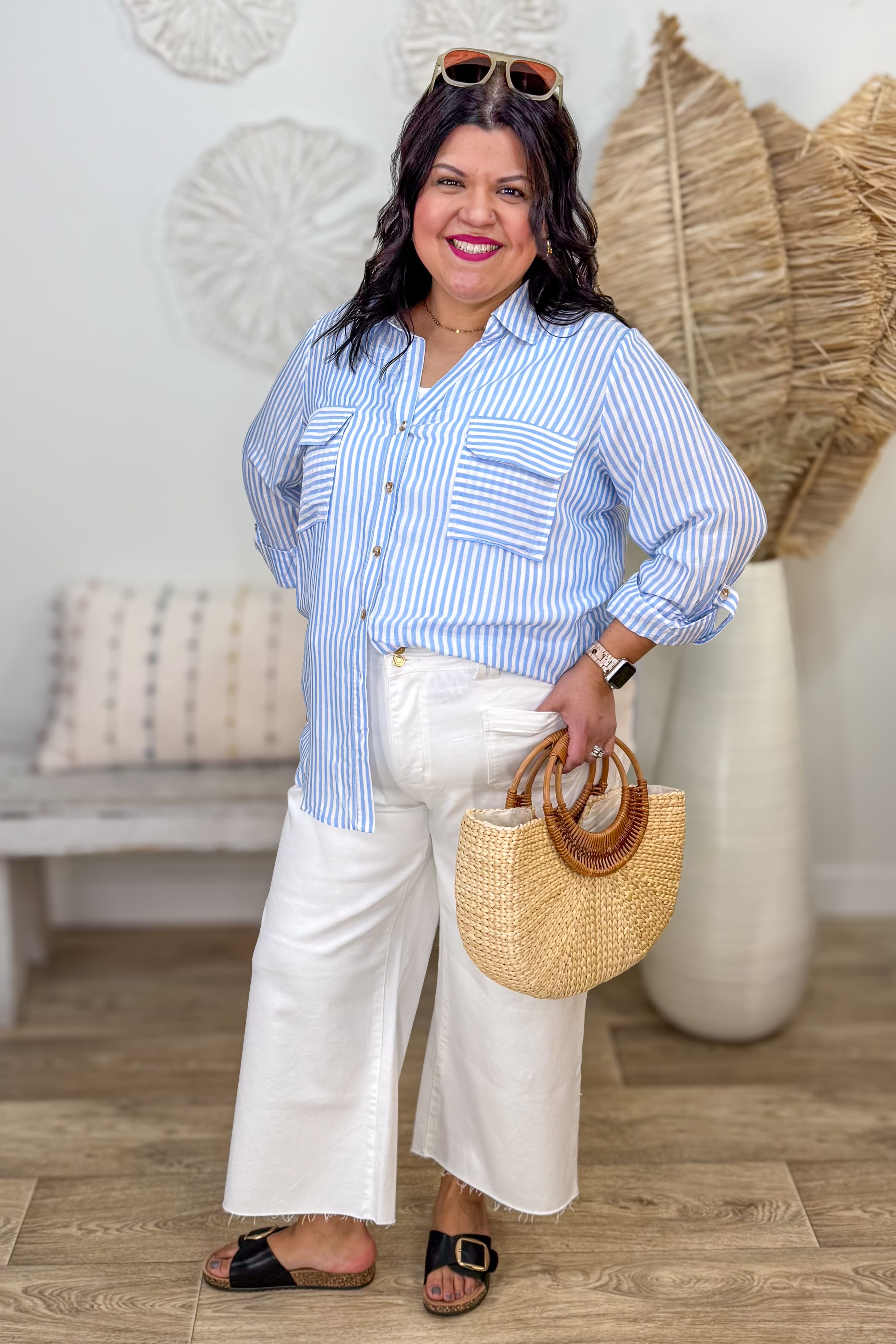 Blue Stripe Collared Button Down Shirt
