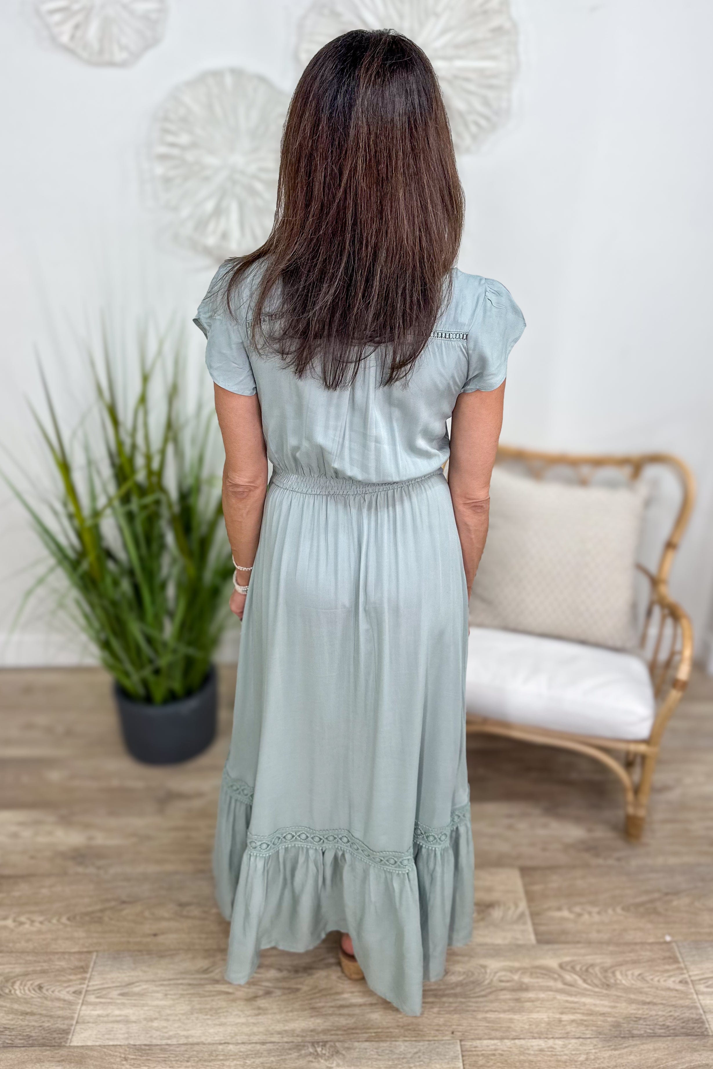 Sage Lace Inset Maxi Dress back