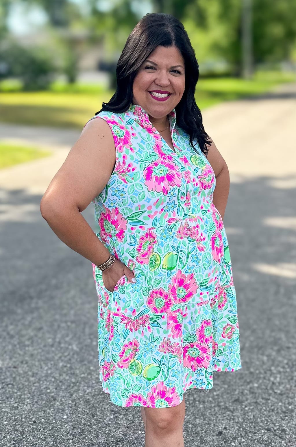 Mint Lemon Floral Laison Tiered Dress