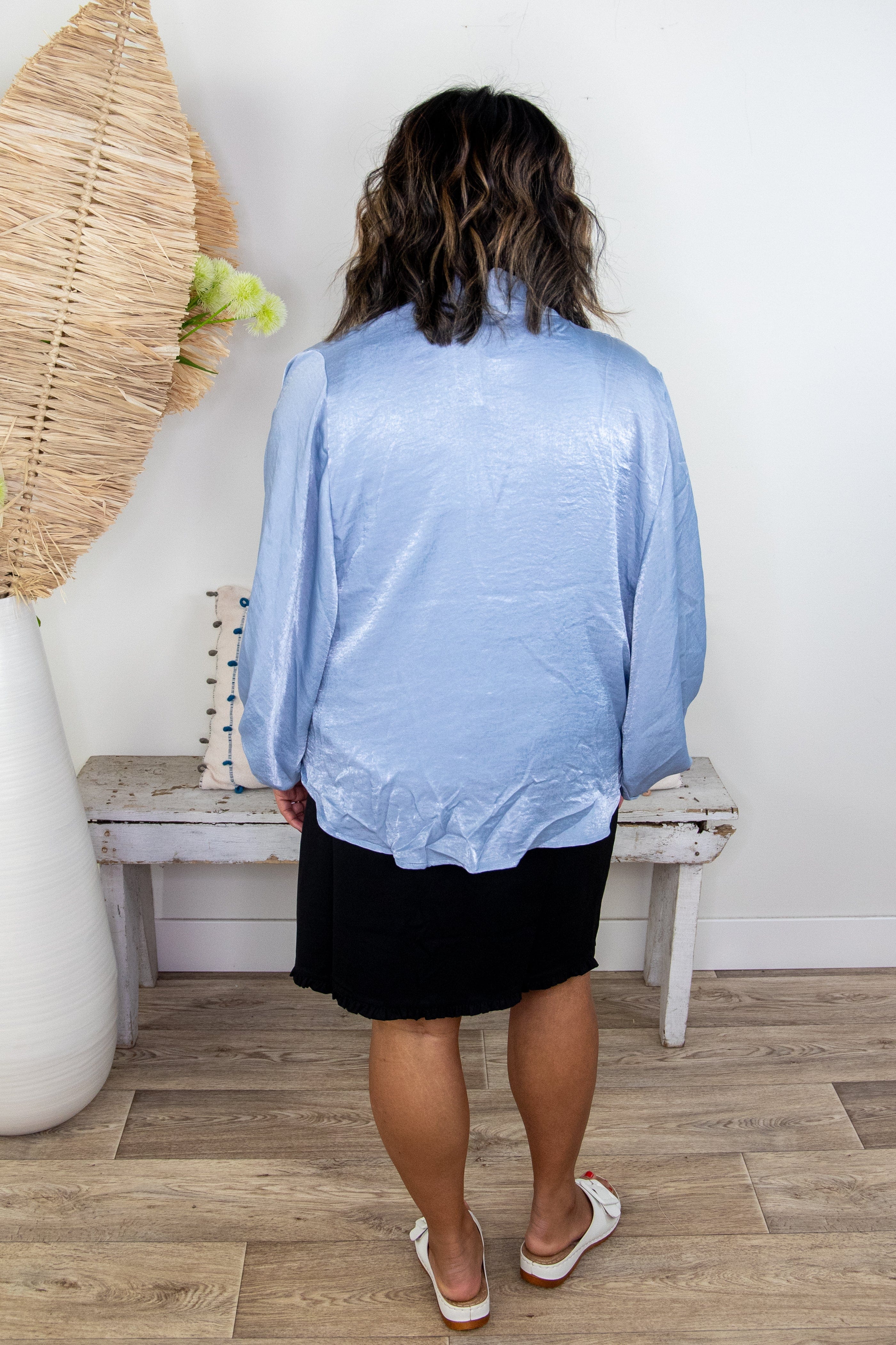 Shimmer Blue Front Tie Cardigan Back