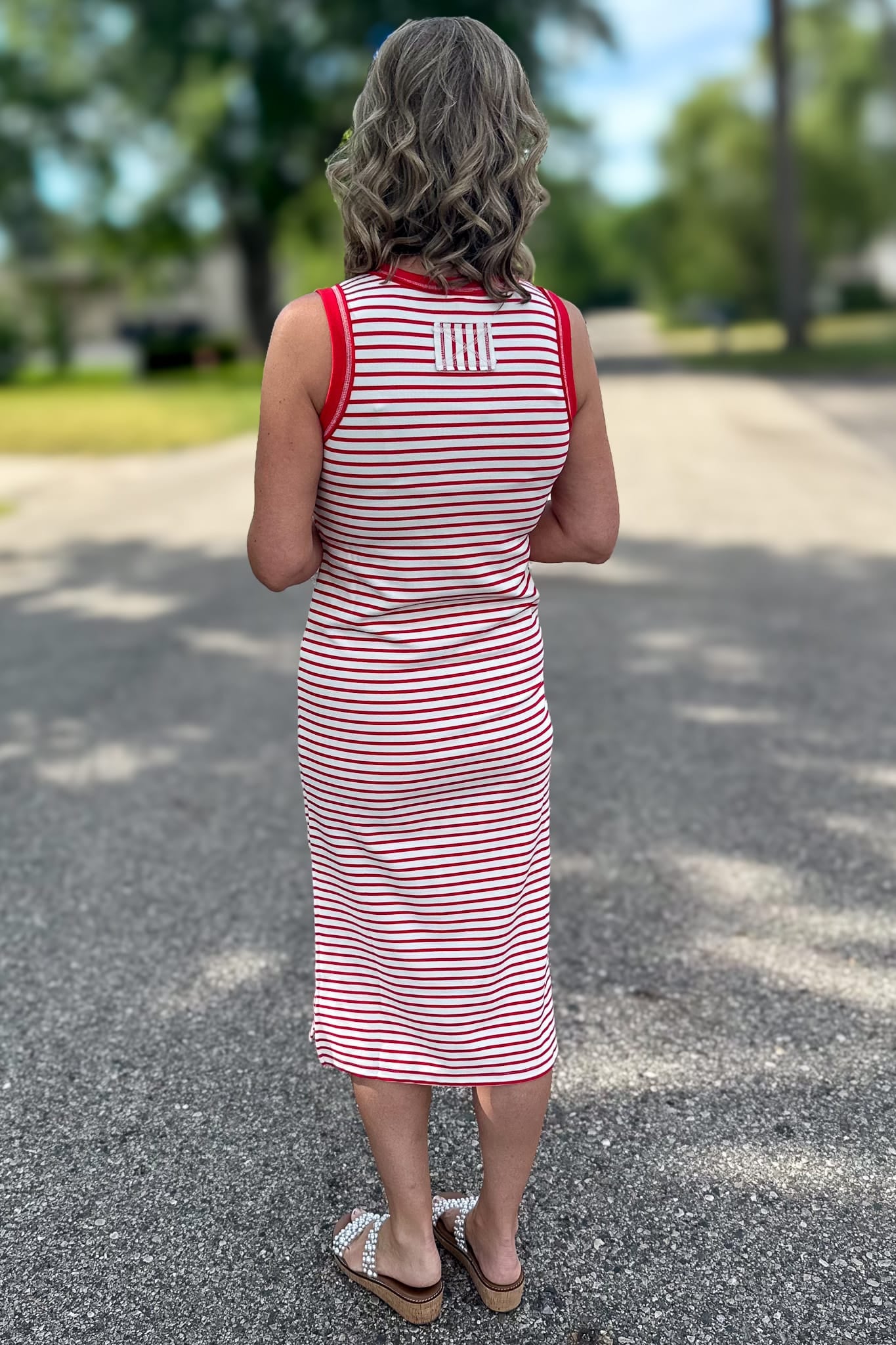 Red Stripe Contrast Midi Dress Back