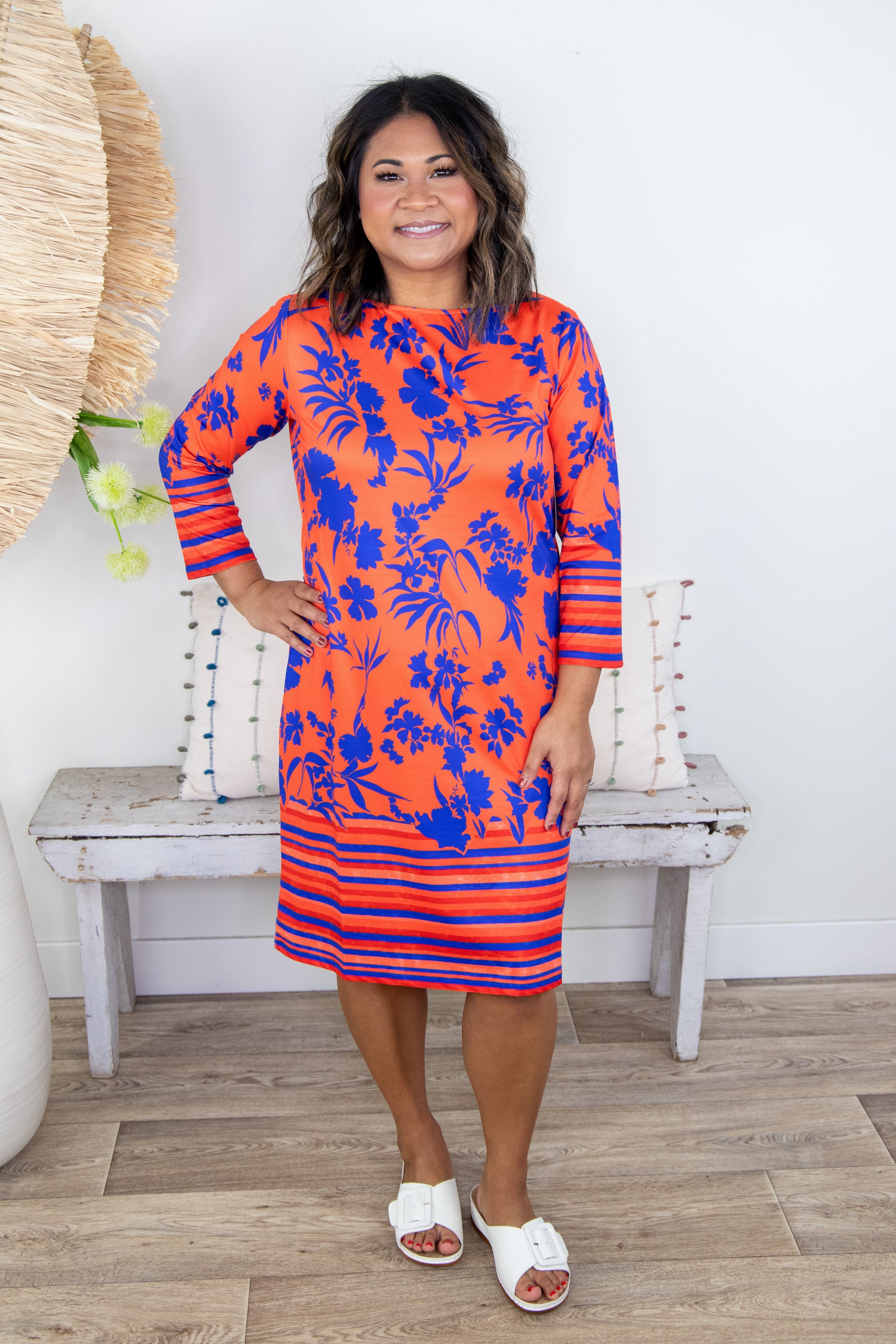 Blue & Orange Hope Floral Dress, styled