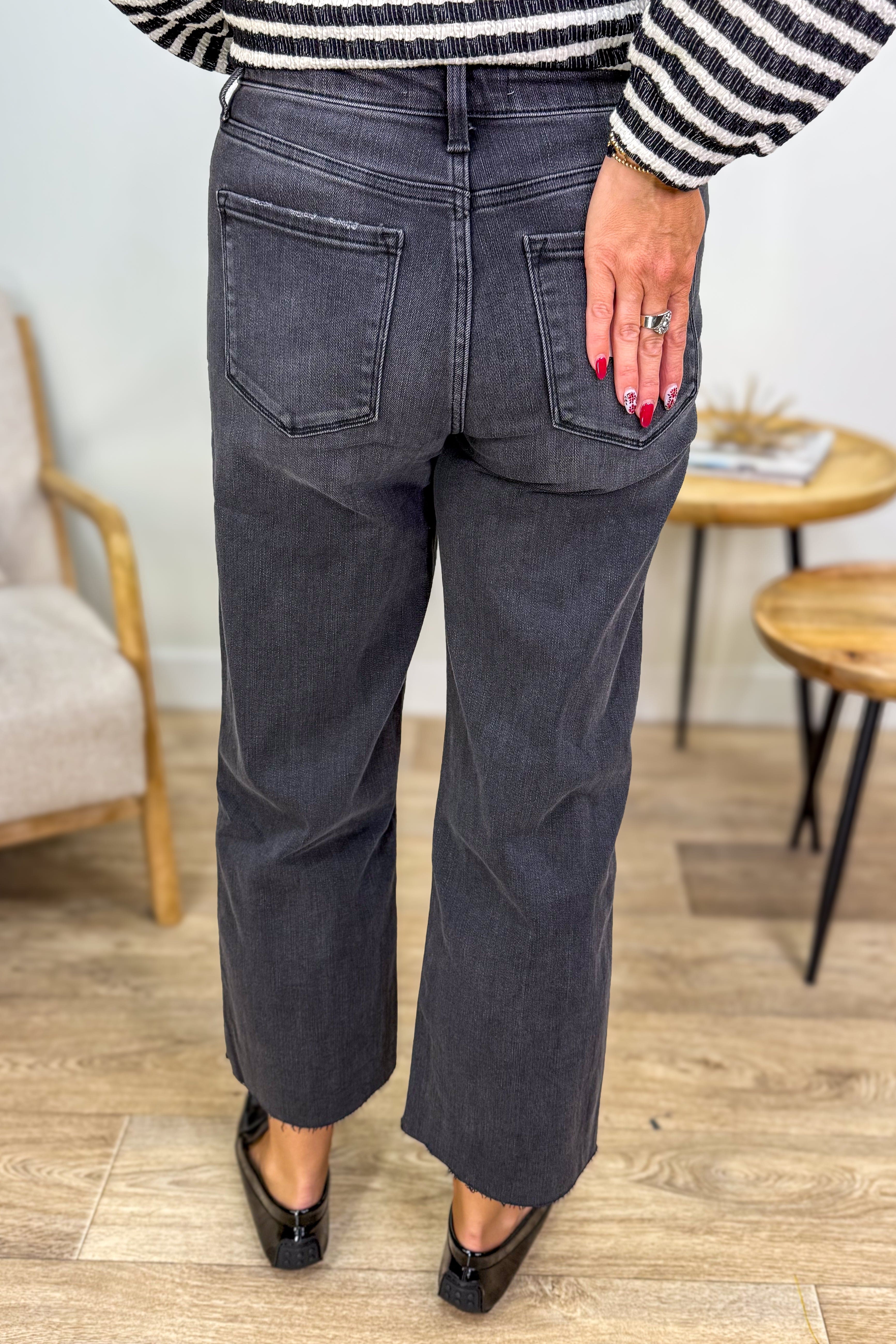 Black High Rise Crop Wide Leg Jeans Back