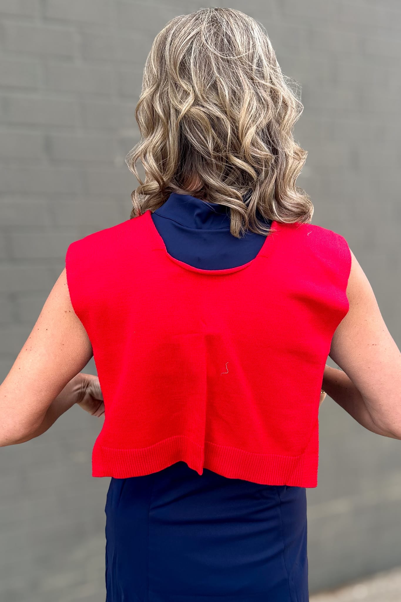Red Preppy Mock Sweater Wrap back