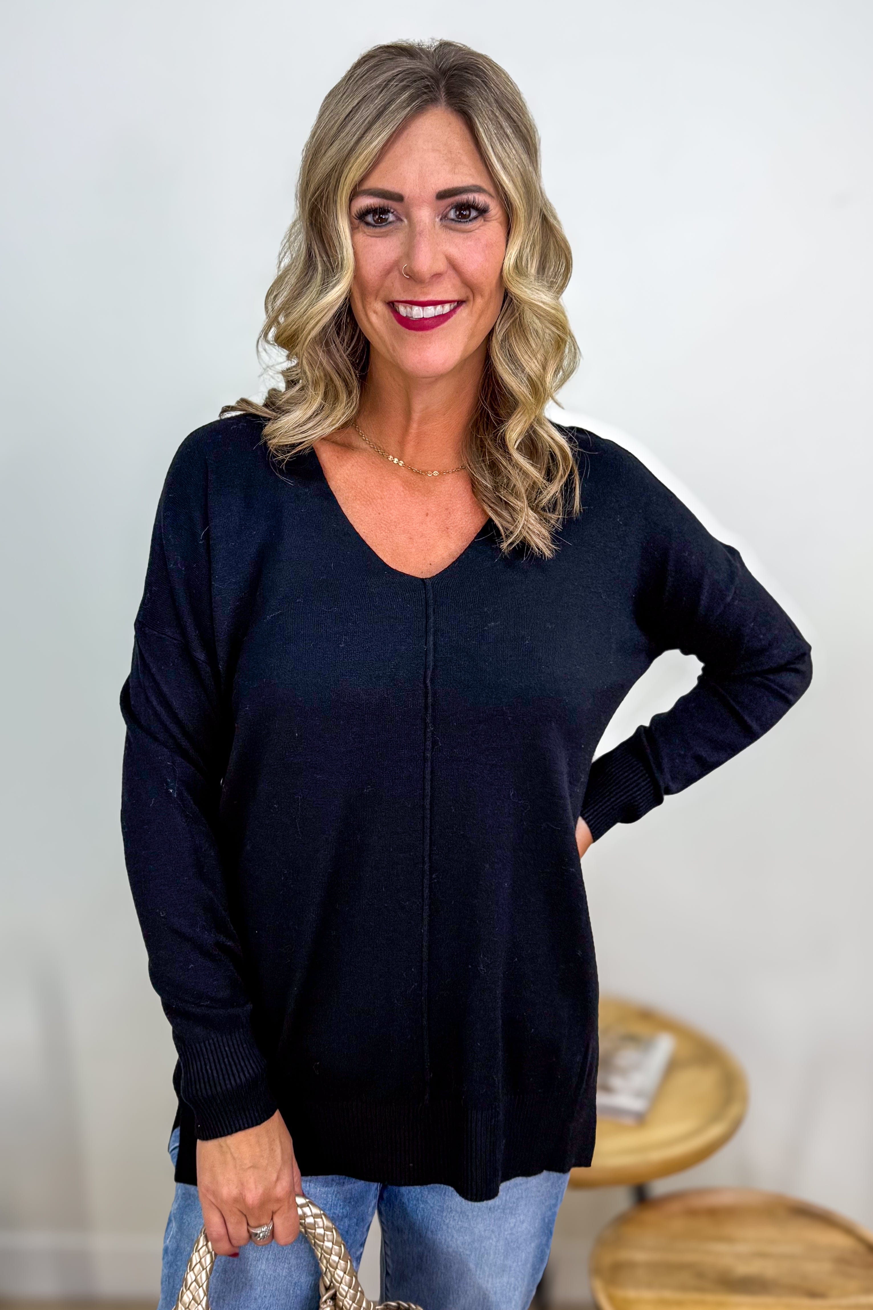 Black Viscose Front Seam Sweater