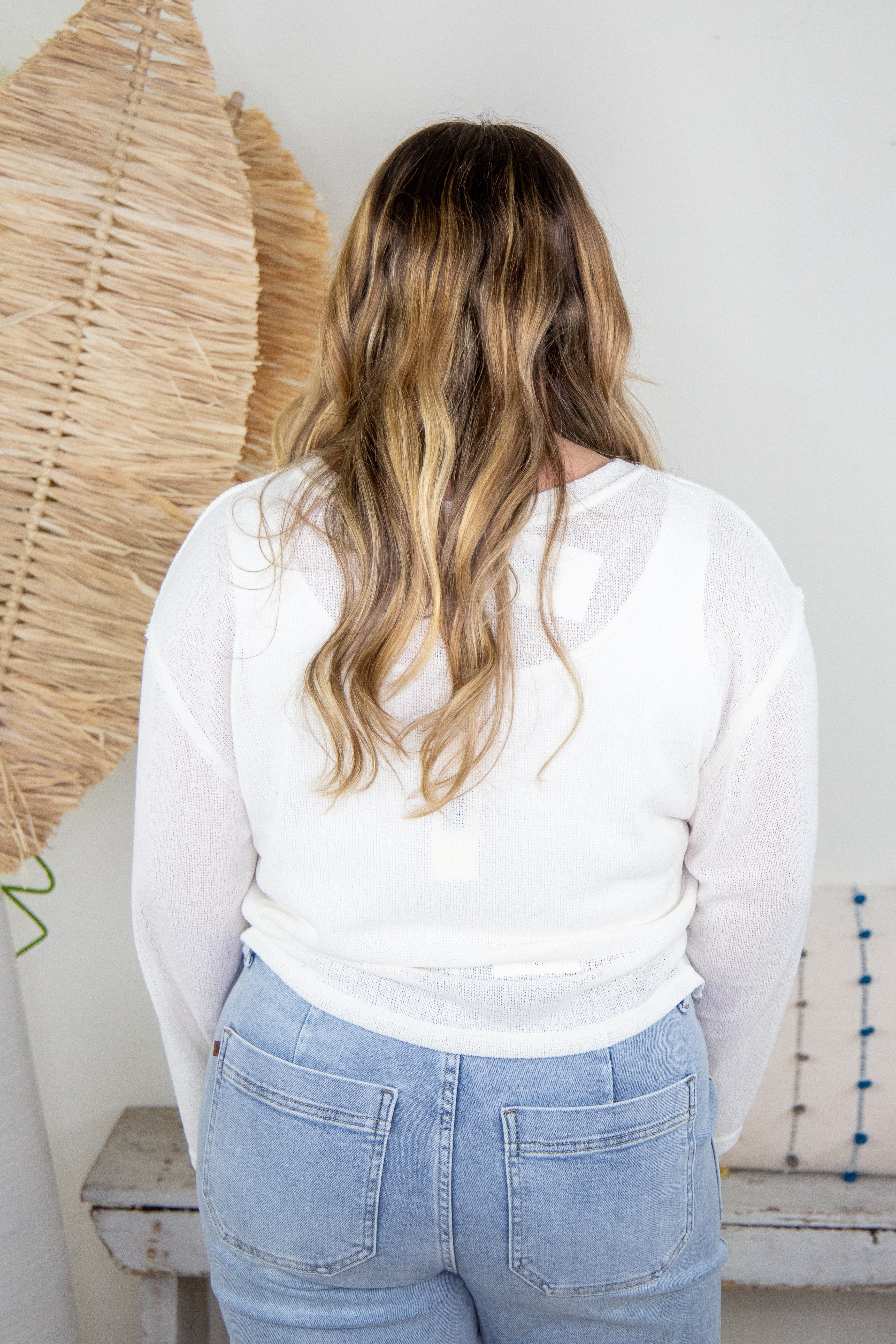 Ivory Relaxed Edge Knit Top, back