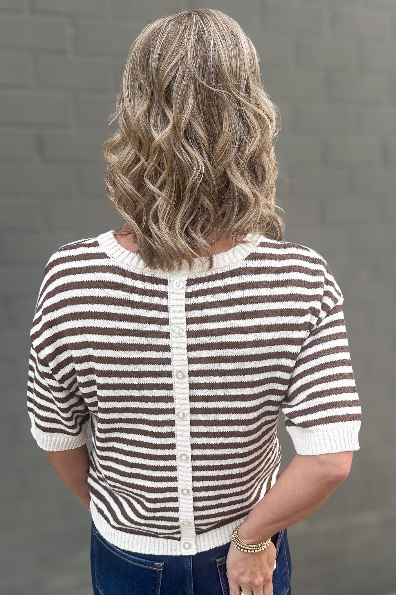 Brown Stripe Contrast Hem Top Back