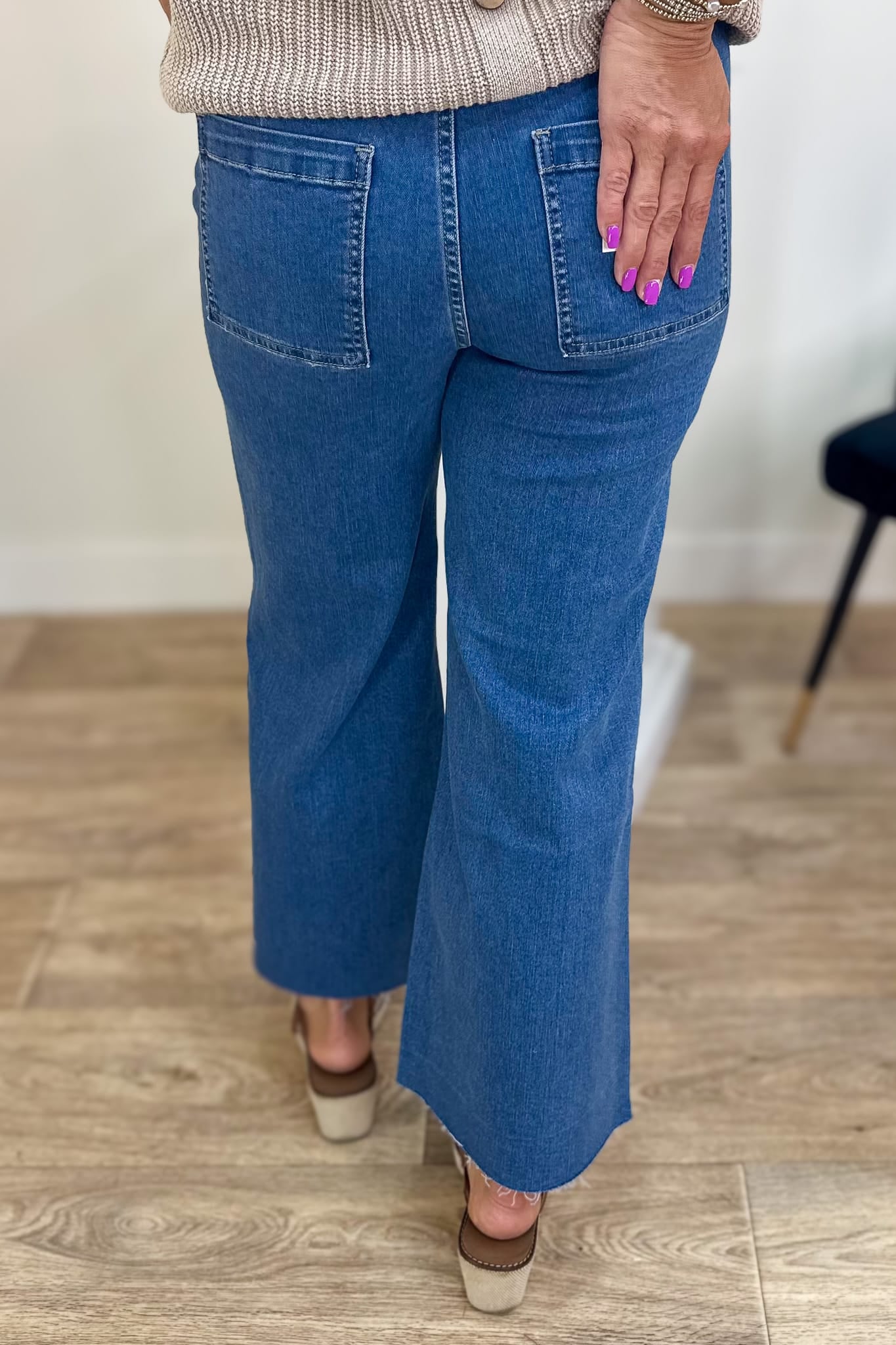 Medium High Waist Wide Leg Straight Denim Back