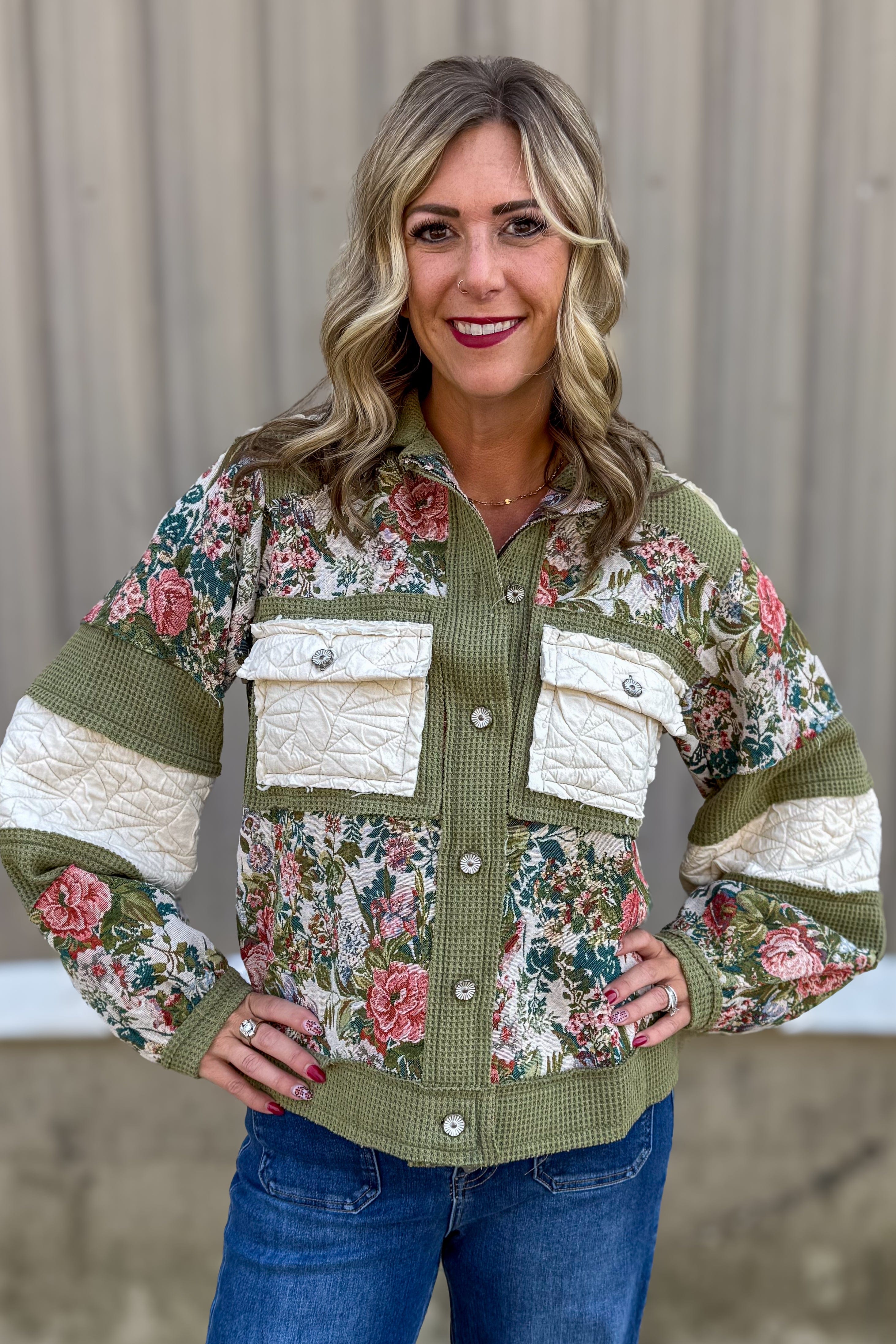 Olive Thermal & Floral Brocade Jacket