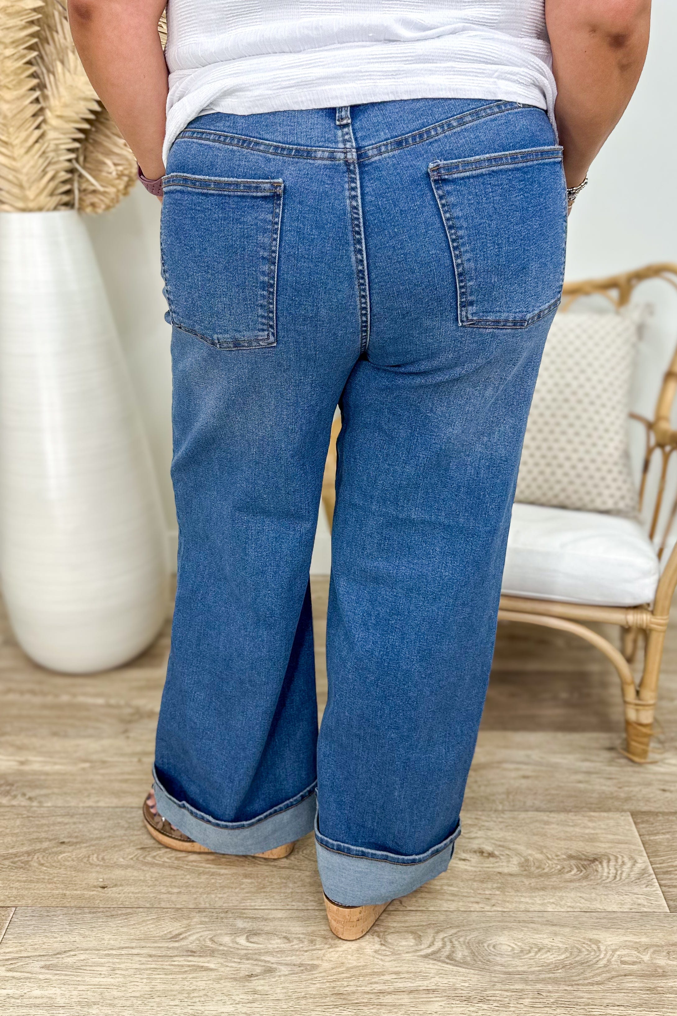 Carbon High Rise Wide Leg Cuff Jeans back