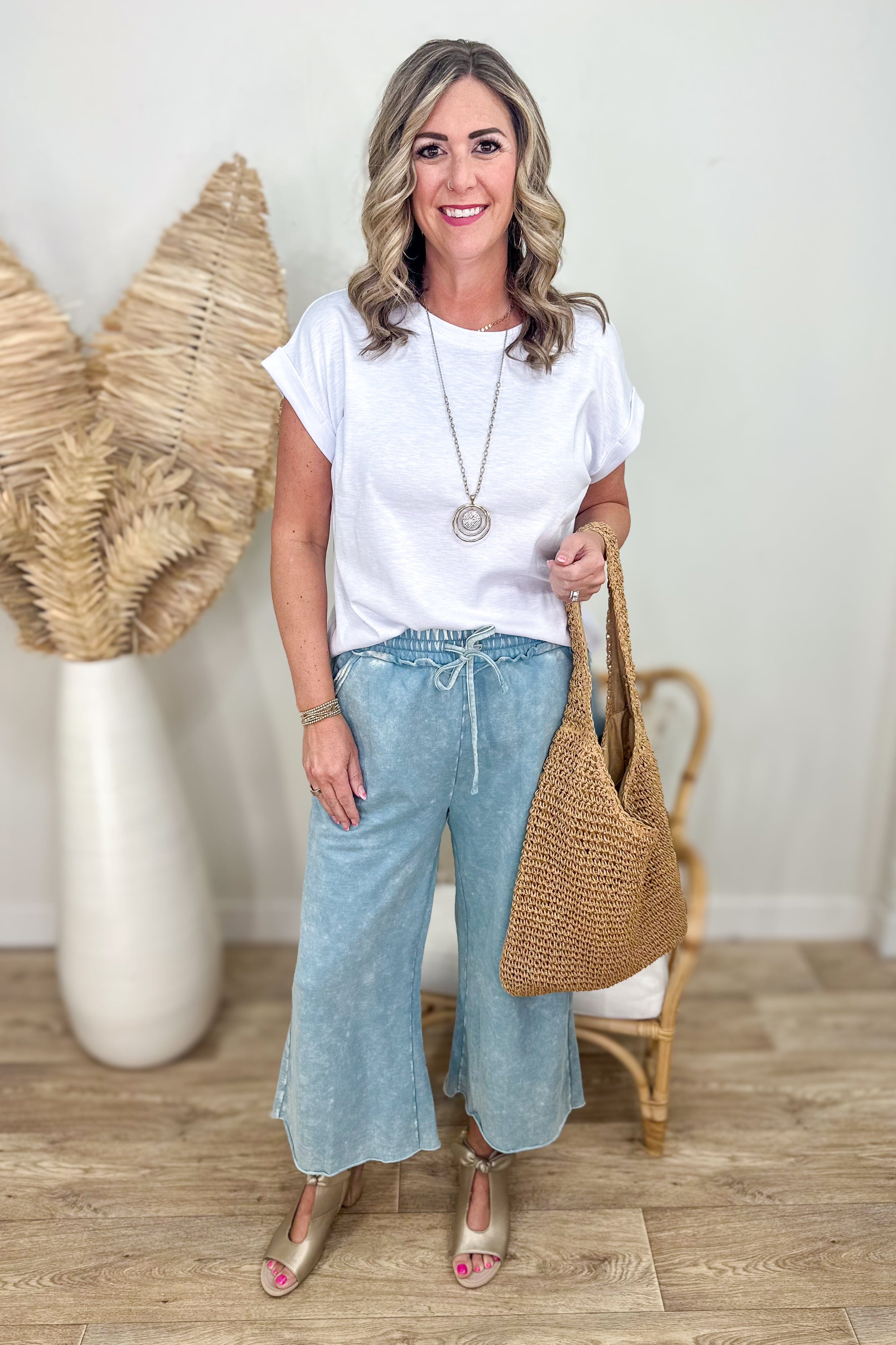 Blue Grey Washed French Terry Palazzo styled