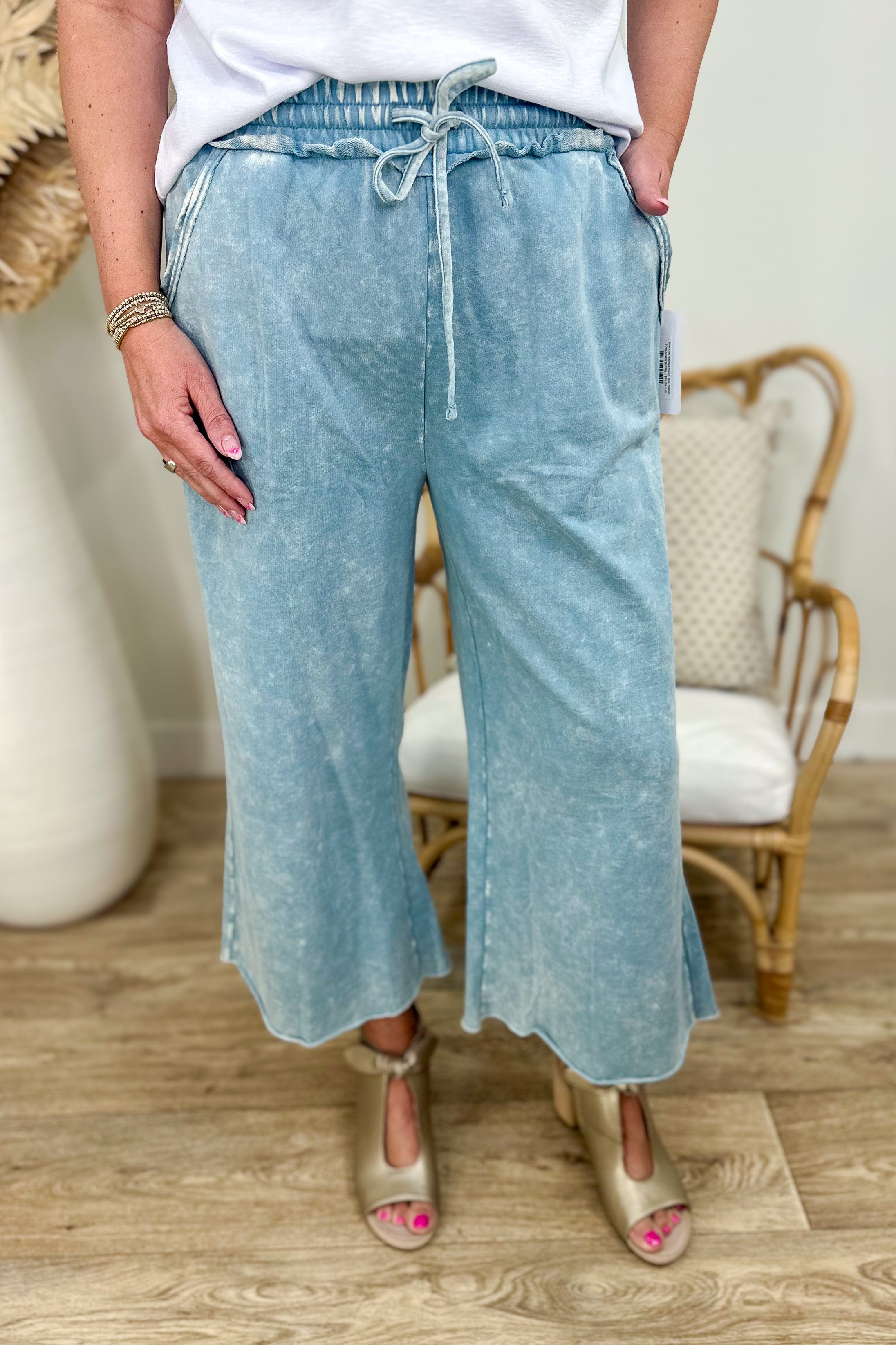 Blue Grey Washed French Terry Palazzo