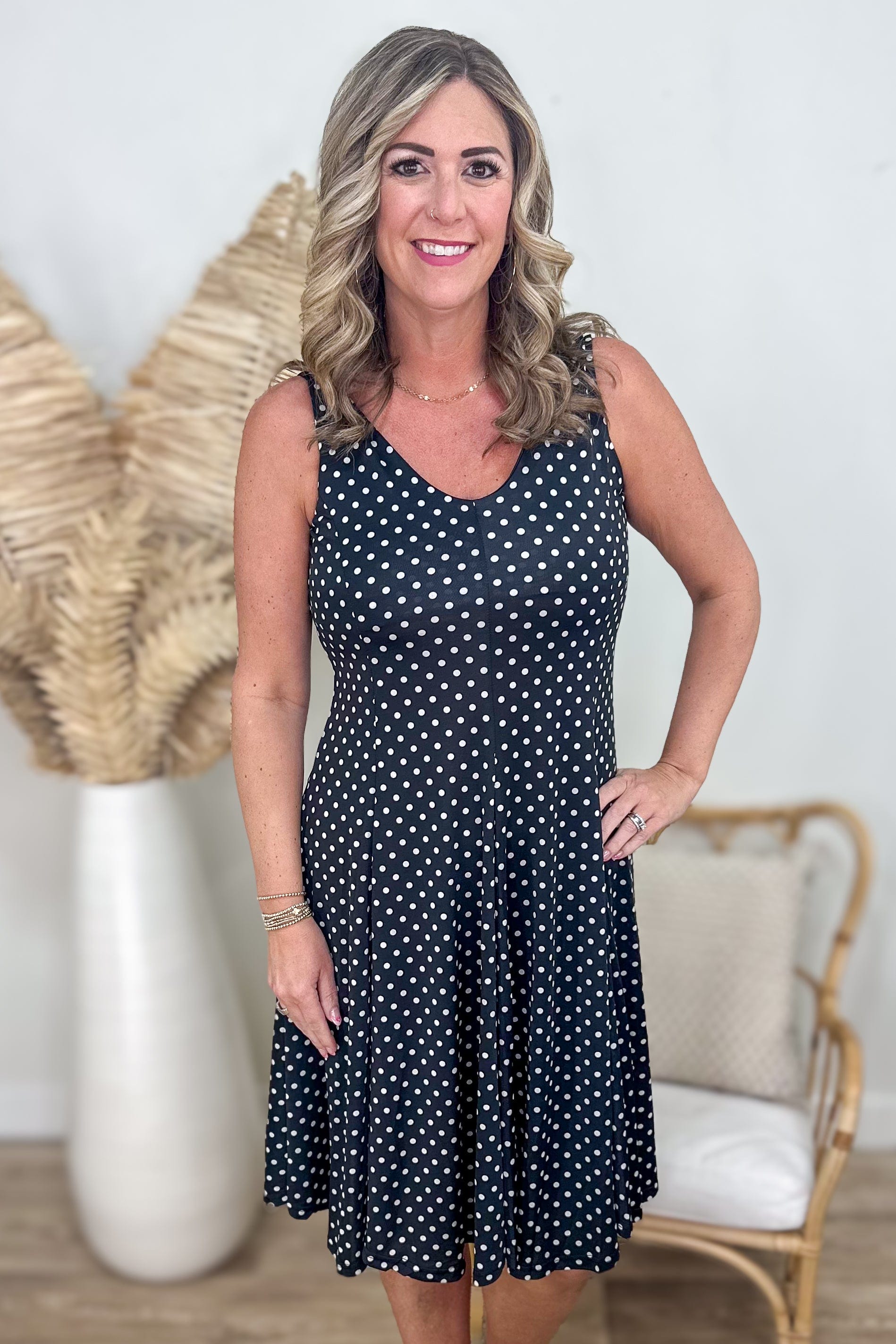 Black & White Polk A Dot Pleated Dress