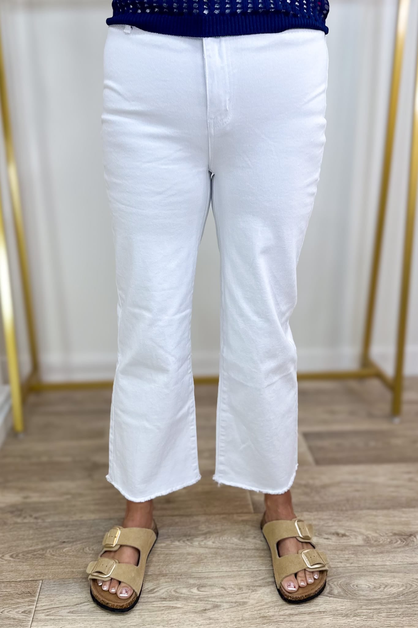 White Straight Frayed Crop Denim