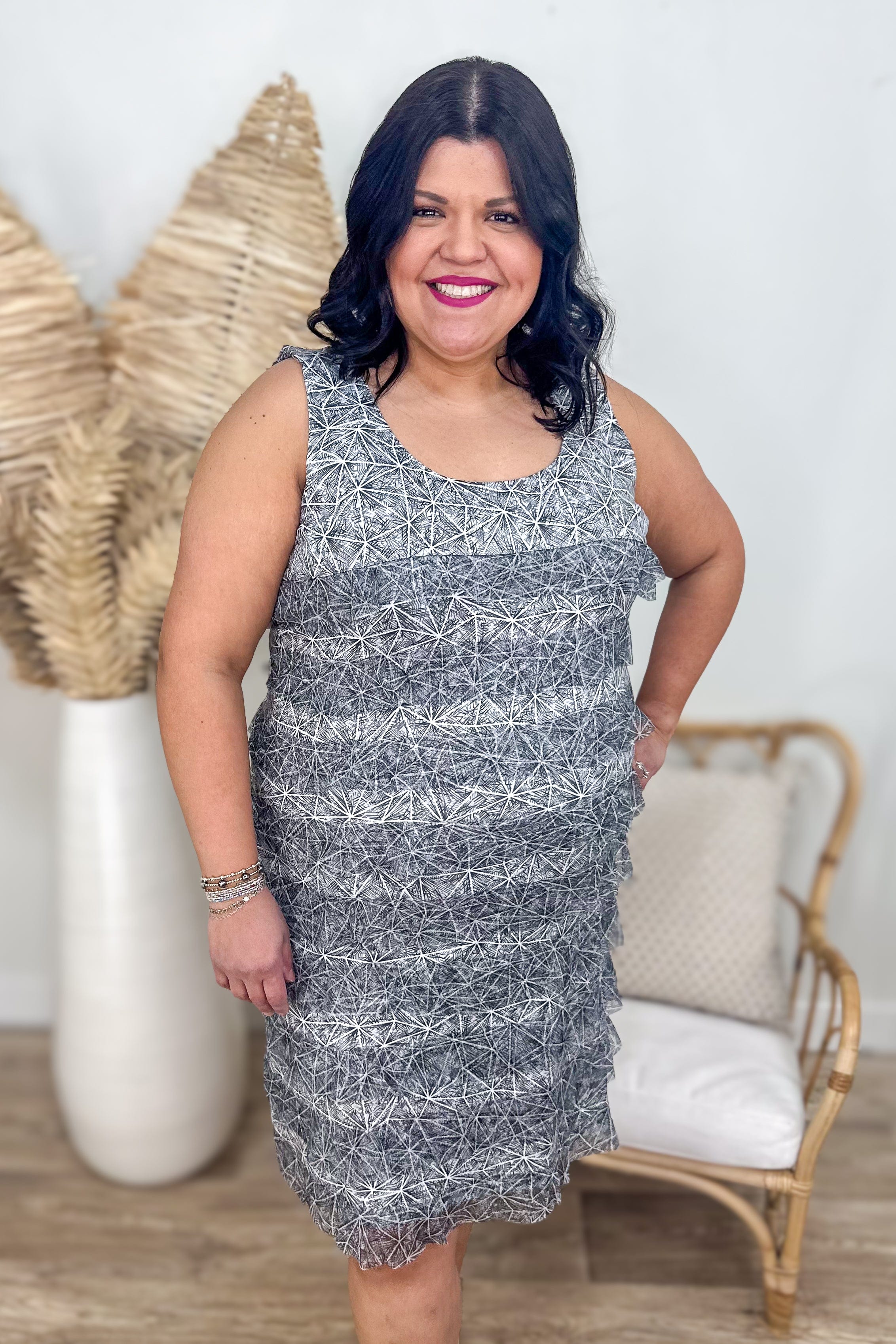 Black & White Triangle Splash Ruffle Dress