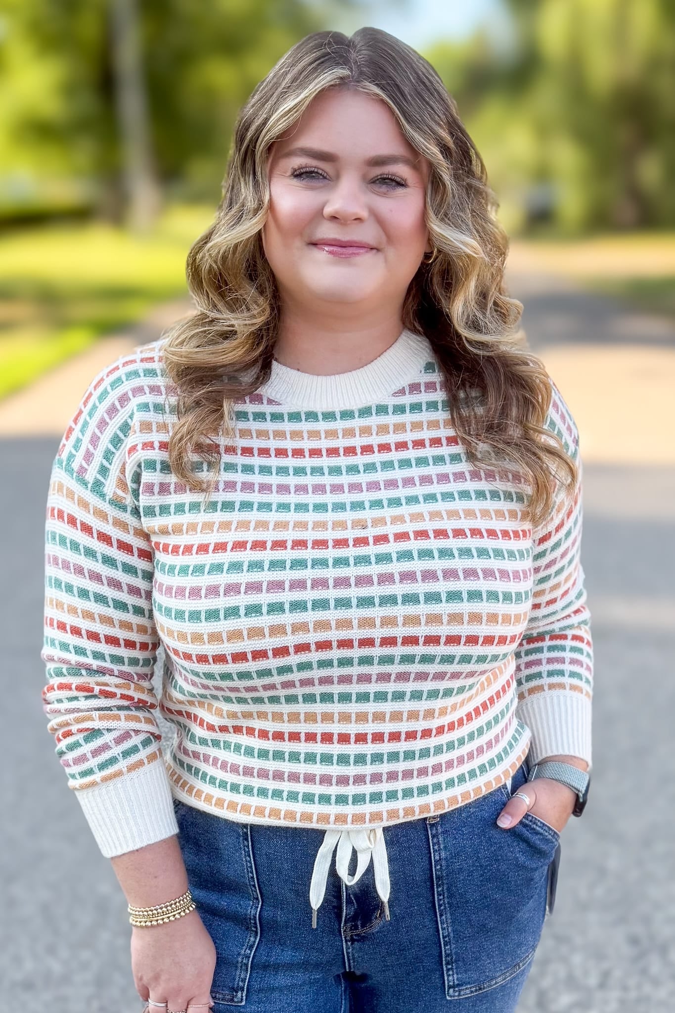 Jade & Rust Textured Stripe Pullover Sweater