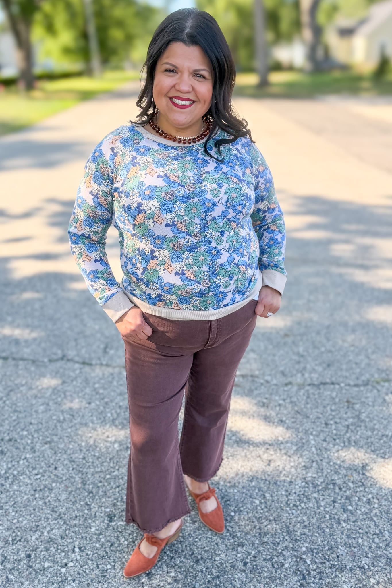 Taupe Hacci Floral Knit Top Styled