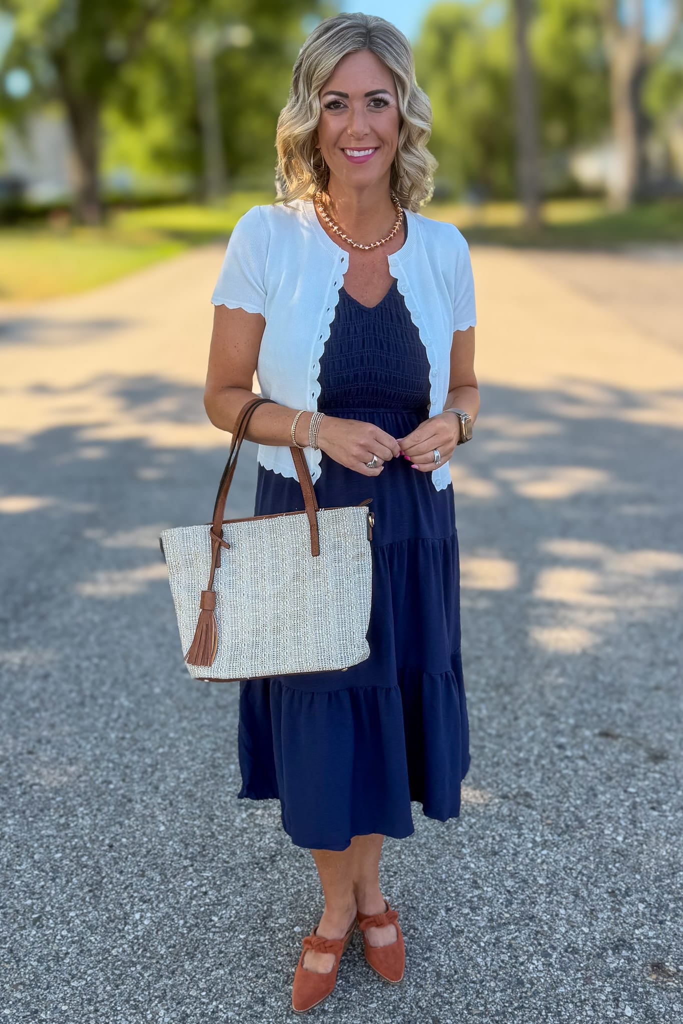 Ivory Scalloped Button Cardigan Styled