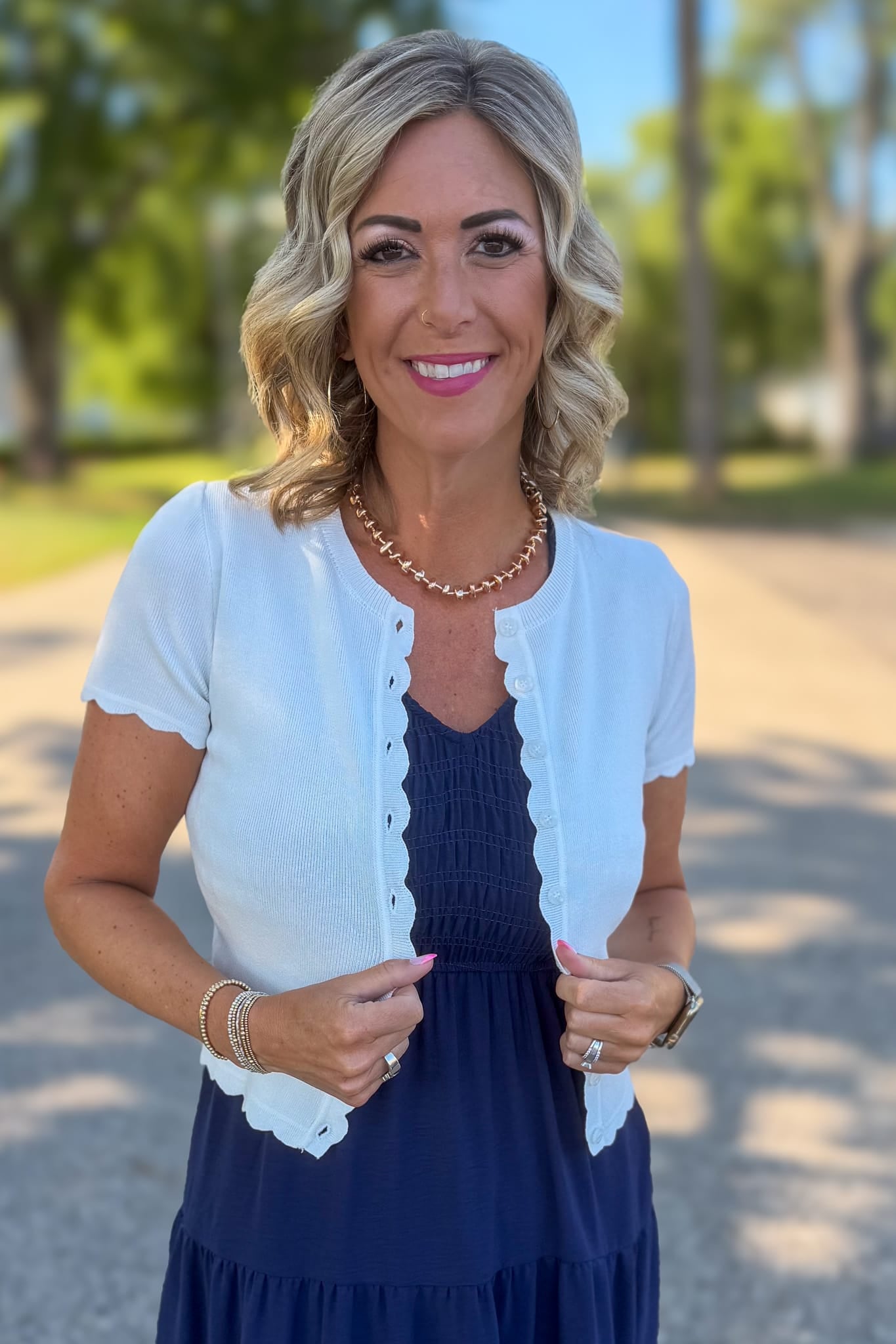 Ivory Scalloped Button Cardigan