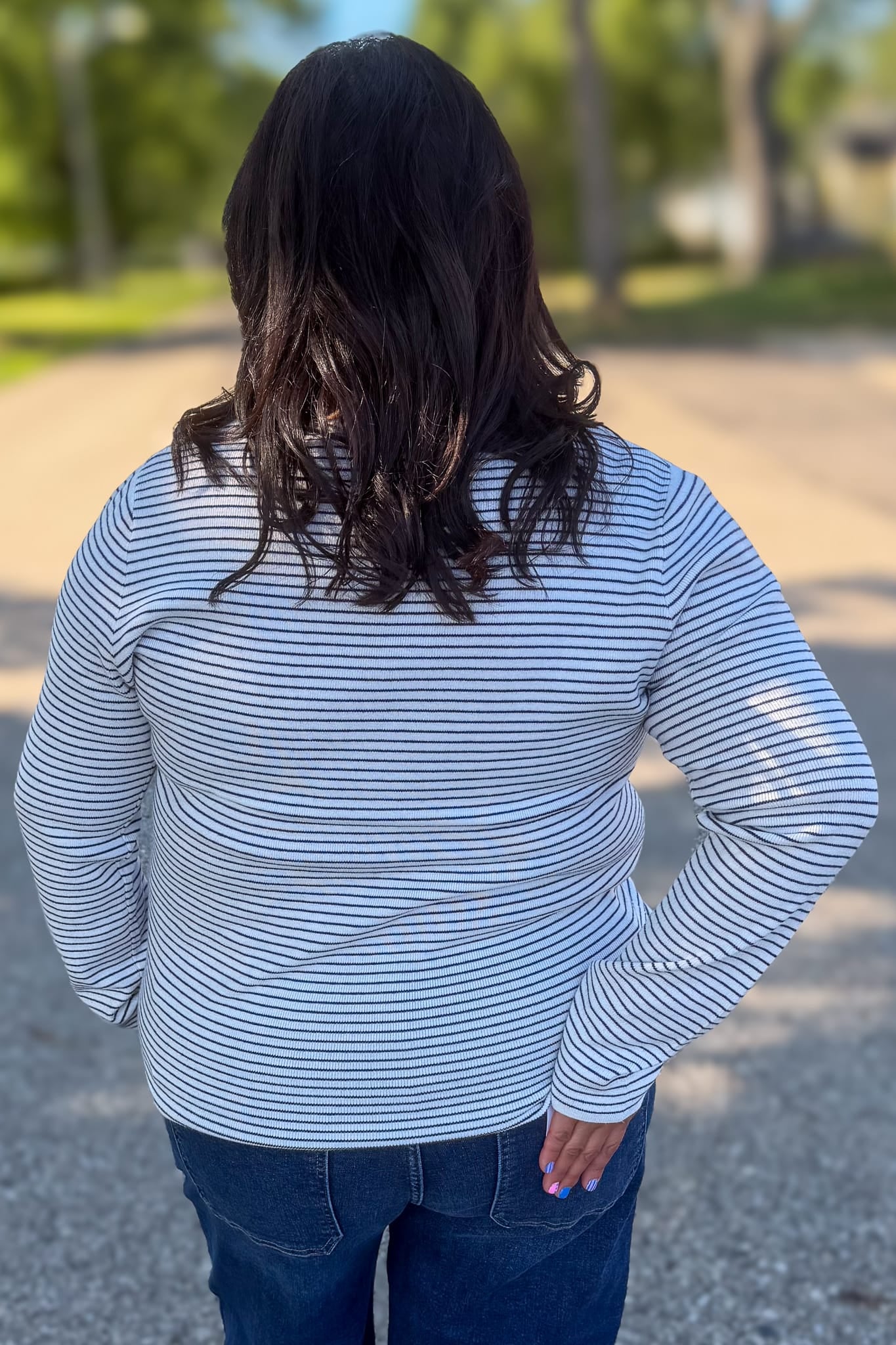 Ivory & Navy Pinstriped Sweater