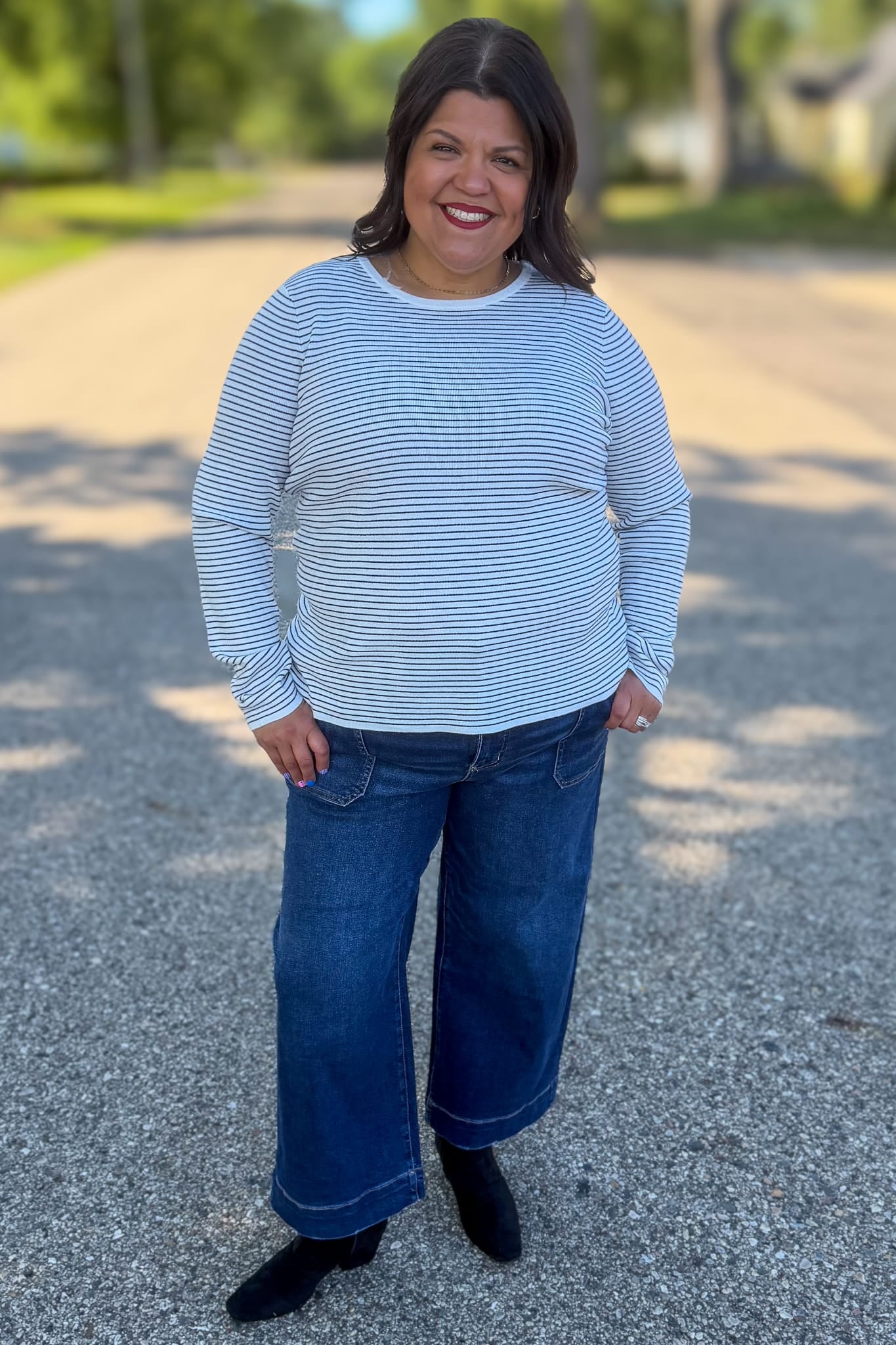 Ivory & Navy Pinstriped Sweater