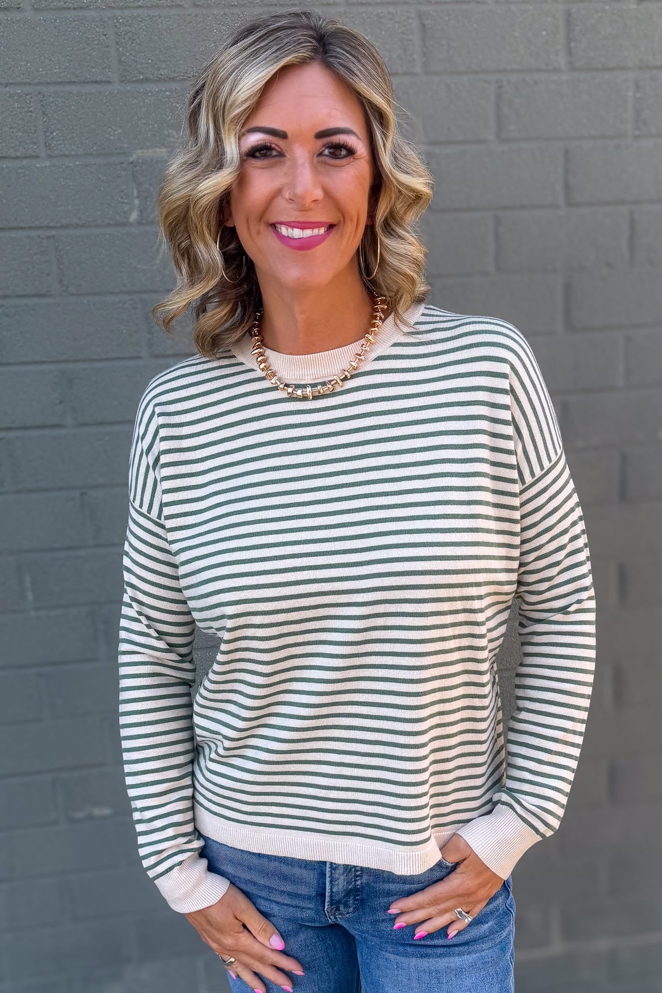 Olive Stripe Pullover Sweater