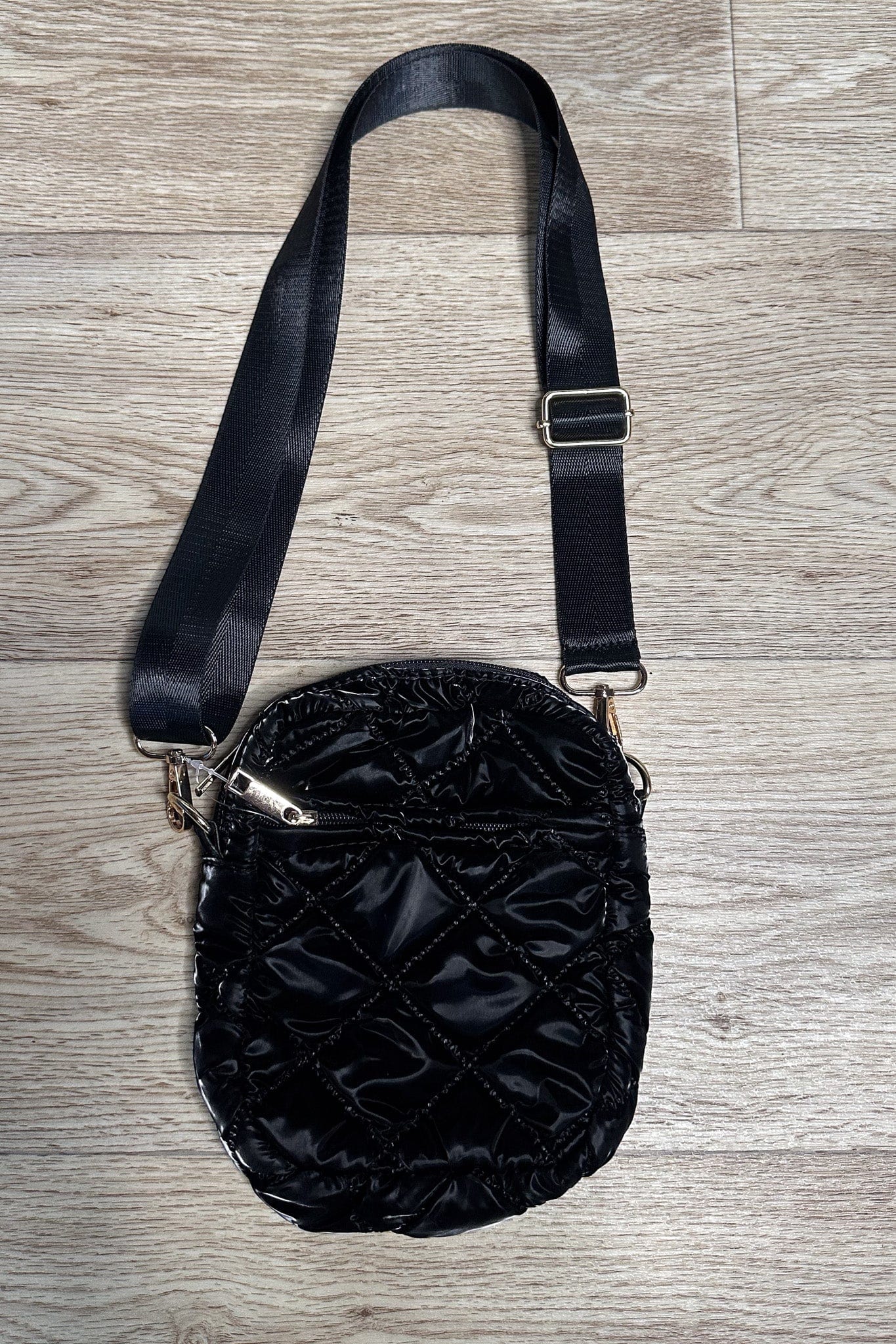 Black Glossy Puffy Mini Crossbody Bag