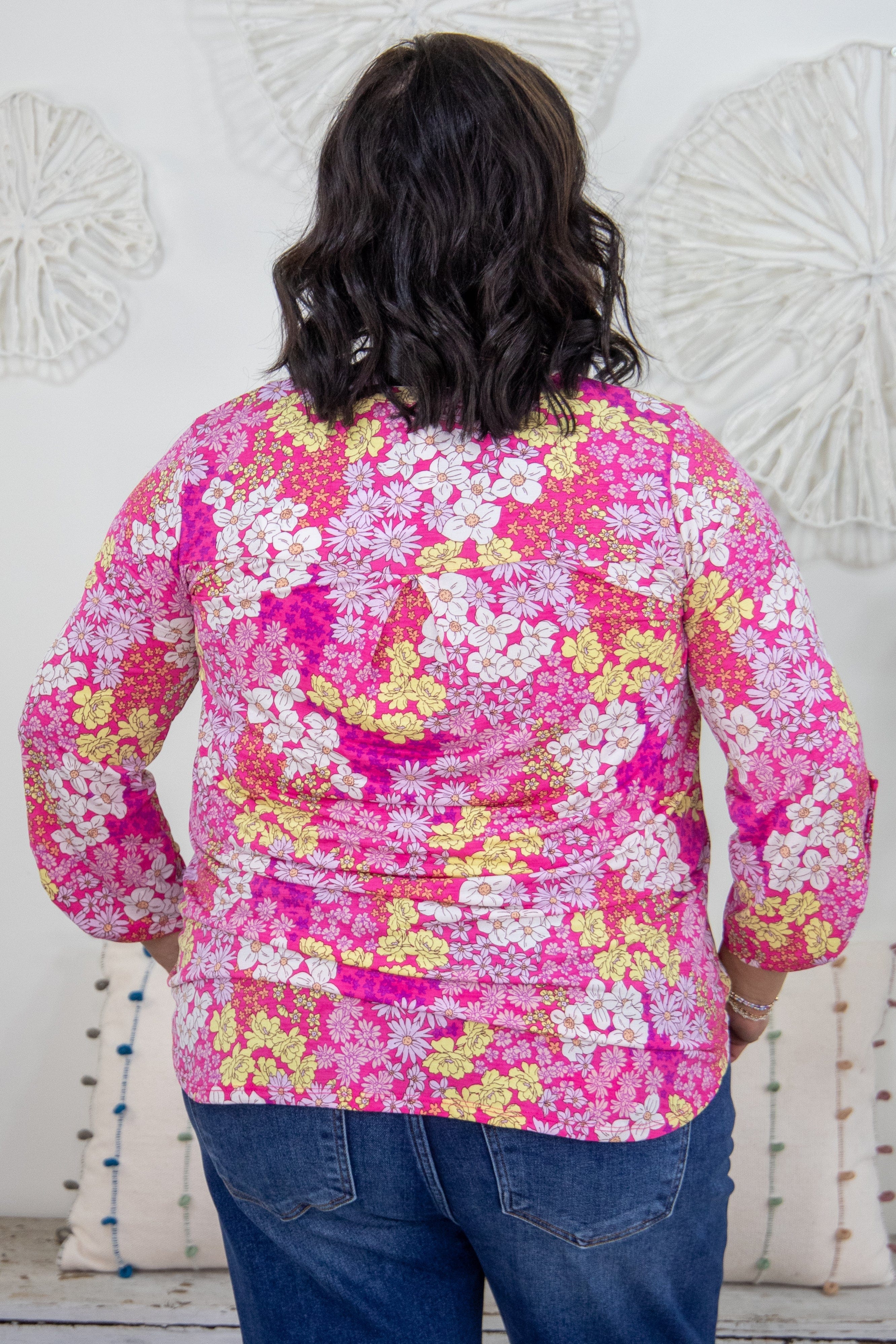 Bright Pink Yellow Floral Lizzy Top Back
