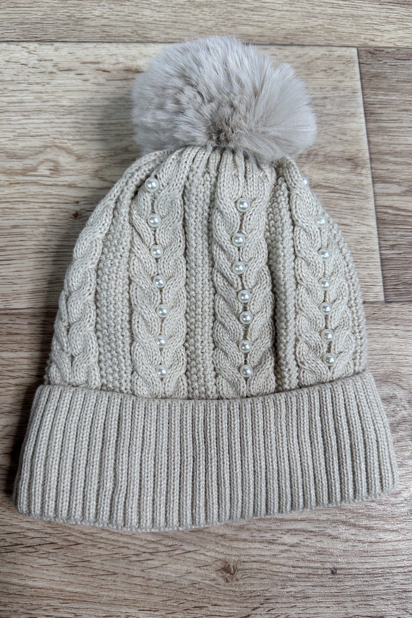 Pearly Sand Beige Fur Lined Hat