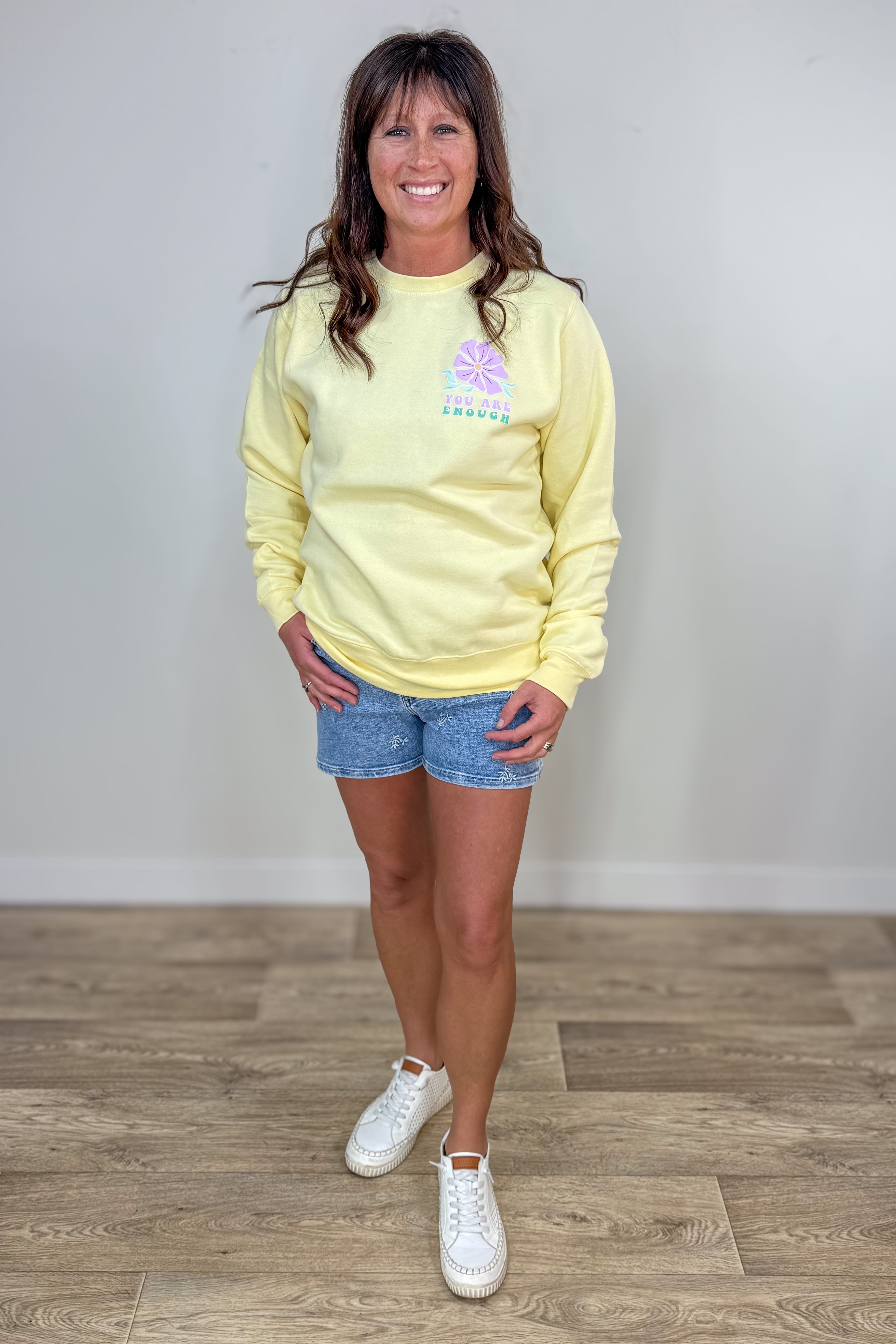 Yellow You Are Enough Crew Sweatshirt Styled