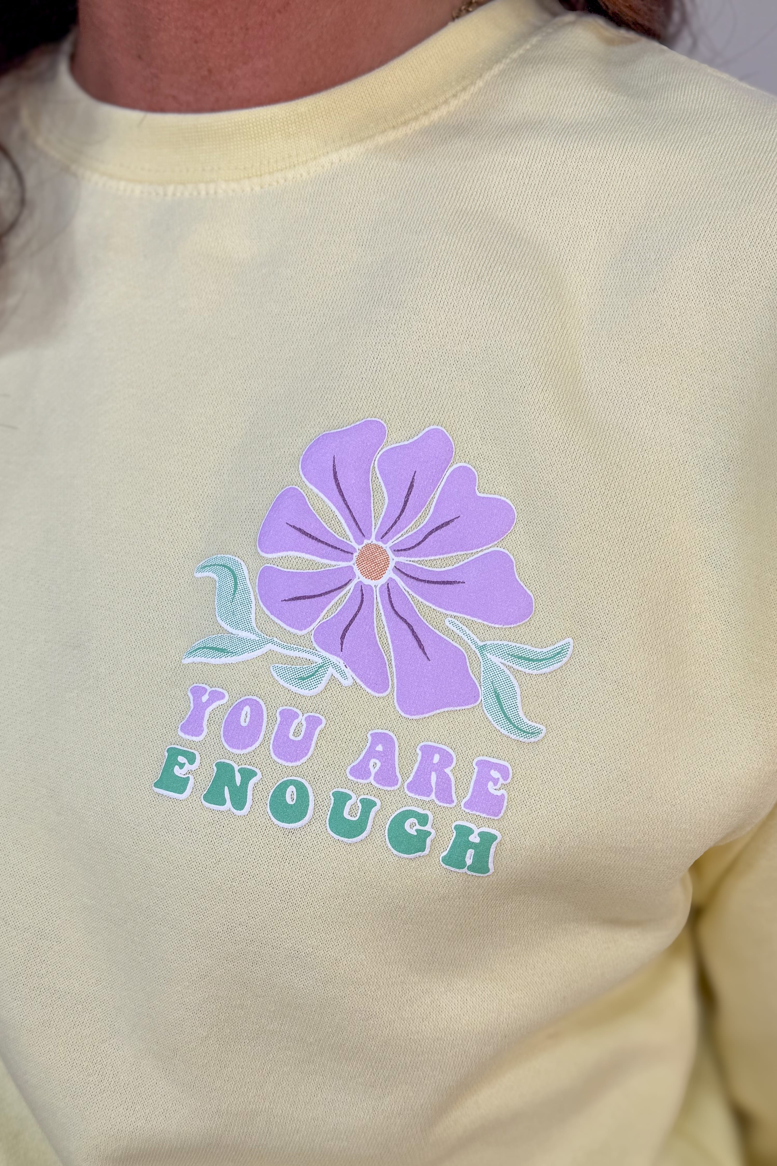 Yellow You Are Enough Crew Sweatshirt Detailed