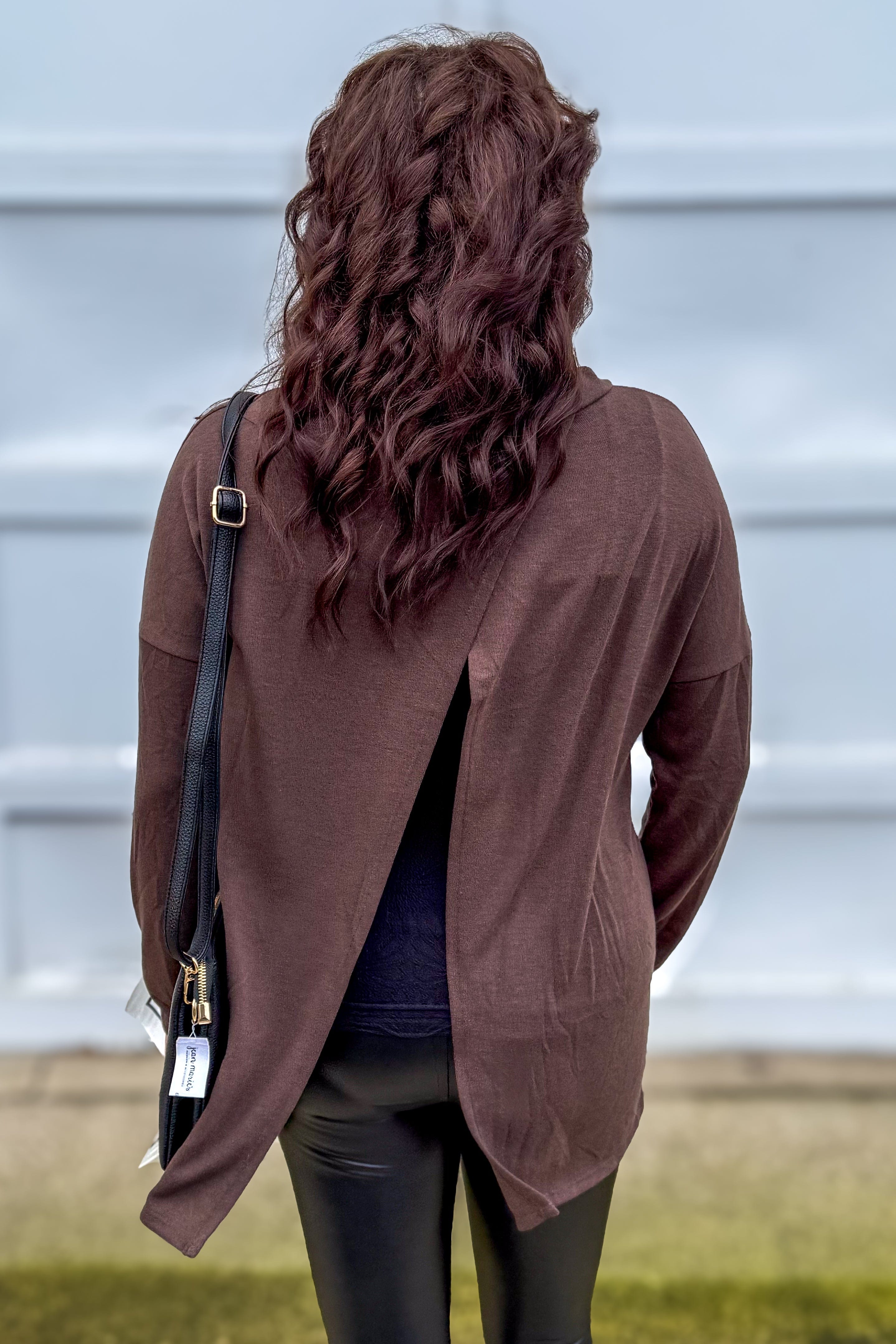 Chocolate Cowl Drop Shoulder Top Back